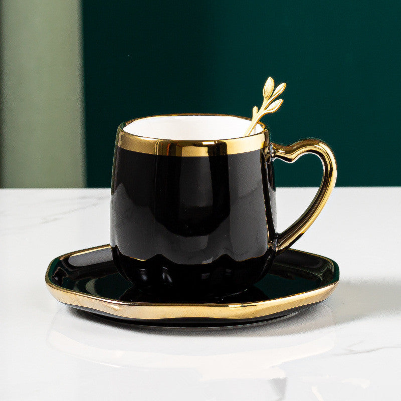 Ceramic Coffee Cup Set with Saucer and Spoon - 300ml Light Luxury Home Drinkware