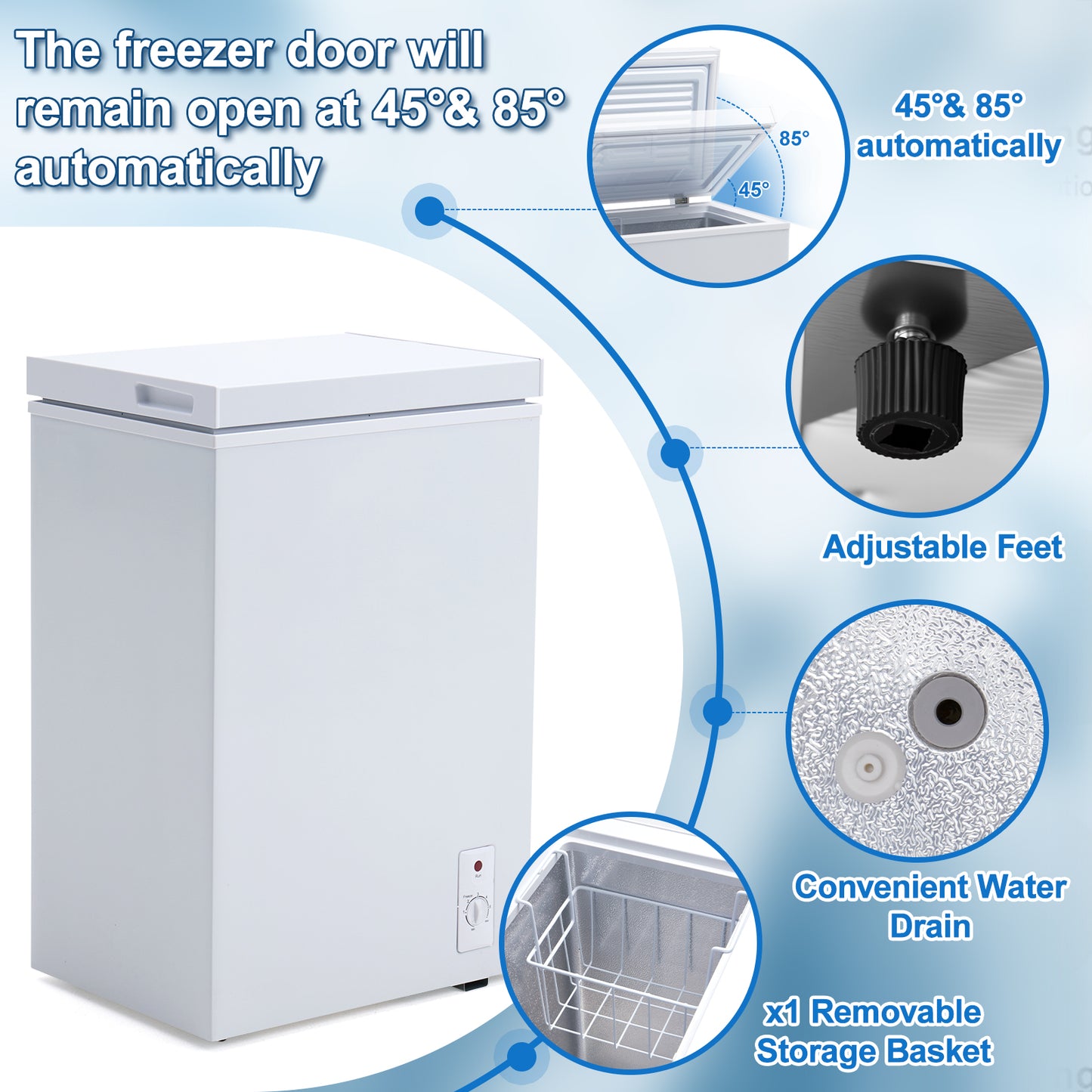 3.5 Cu.Ft Small Chest Freezer Compact Deep With 7-Level Temperature