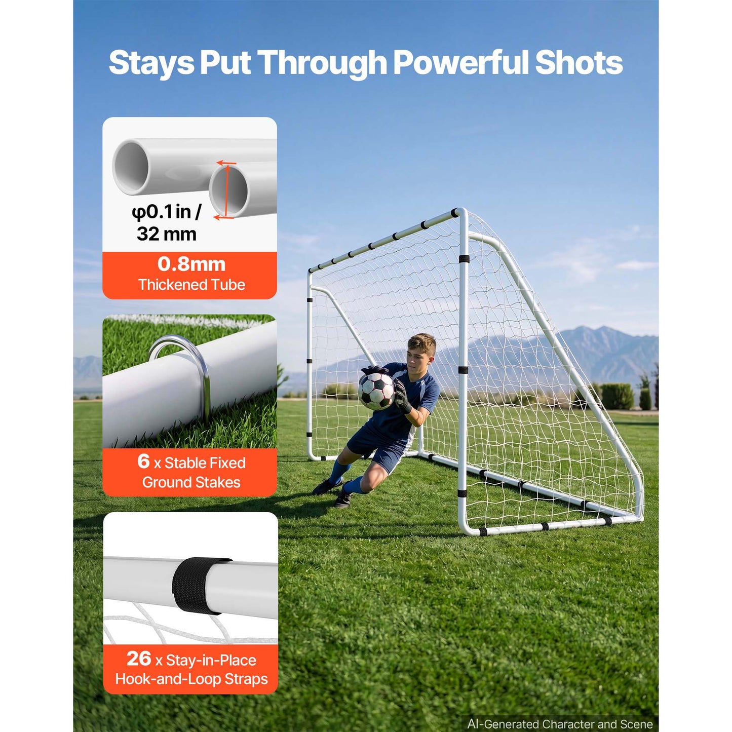 12ft x 6ft Soccer Goal with Iron Frame & PE Net - Portable Backyard Soccer Set for Youth & Adults