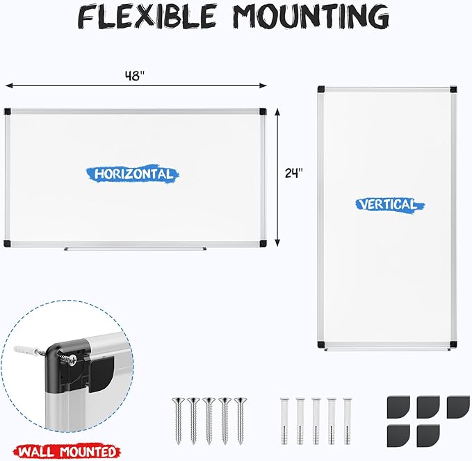 Magnetic Whiteboard Kit with Dry Eraser & Multi-Color Markers - 24x48 Inch