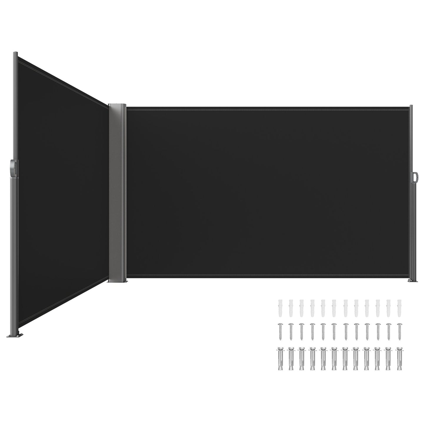 Black Retractable Patio Wind Screen - Aluminum Privacy Divider for Garden & Pool