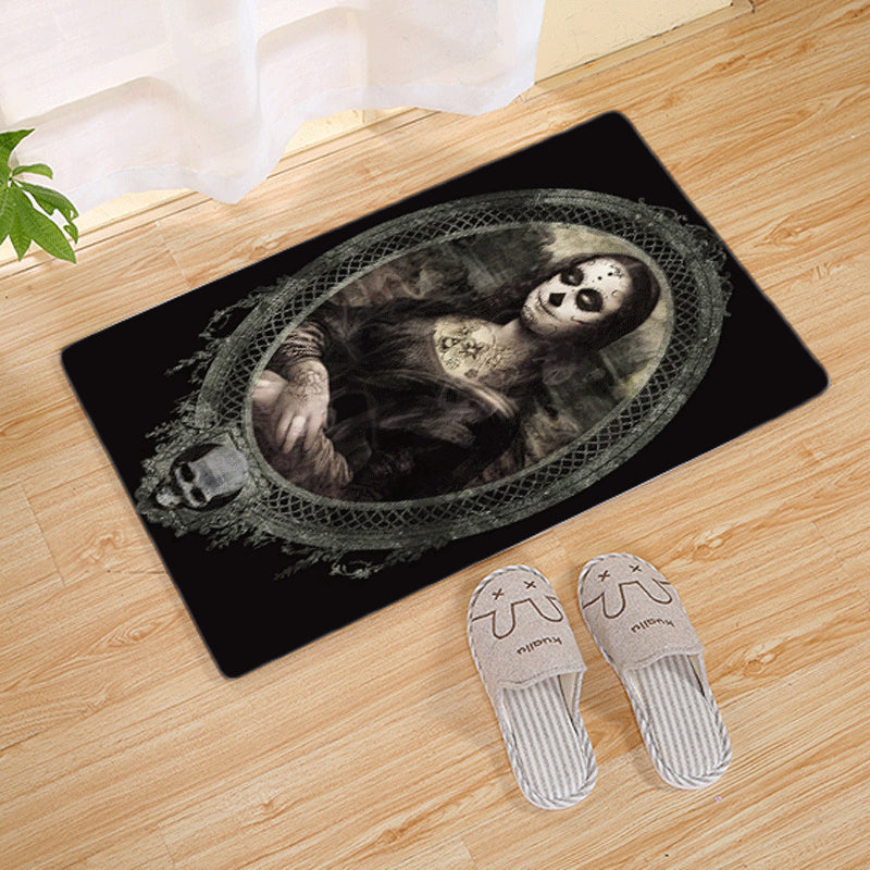 Halloween Flannel Floor Mat Non-Slip Bathroom Door Rug Skull Design