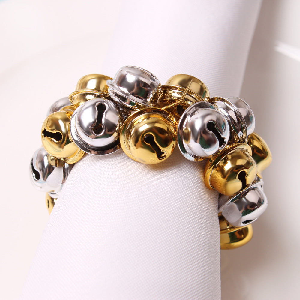 Gold Silver Bell Beaded Napkin Ring Set for Festive Table Decor