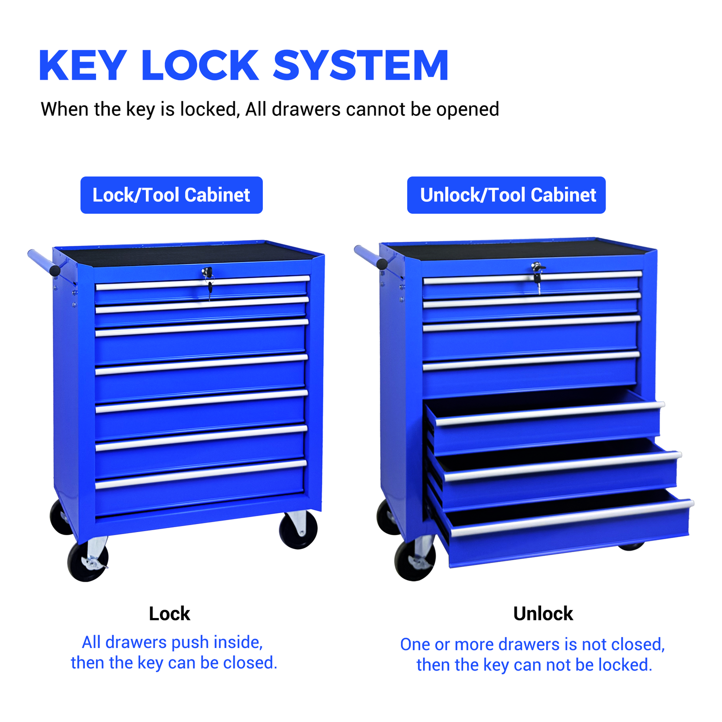 Rolling Tool Chest with 7 Drawers and Wheels - Blue