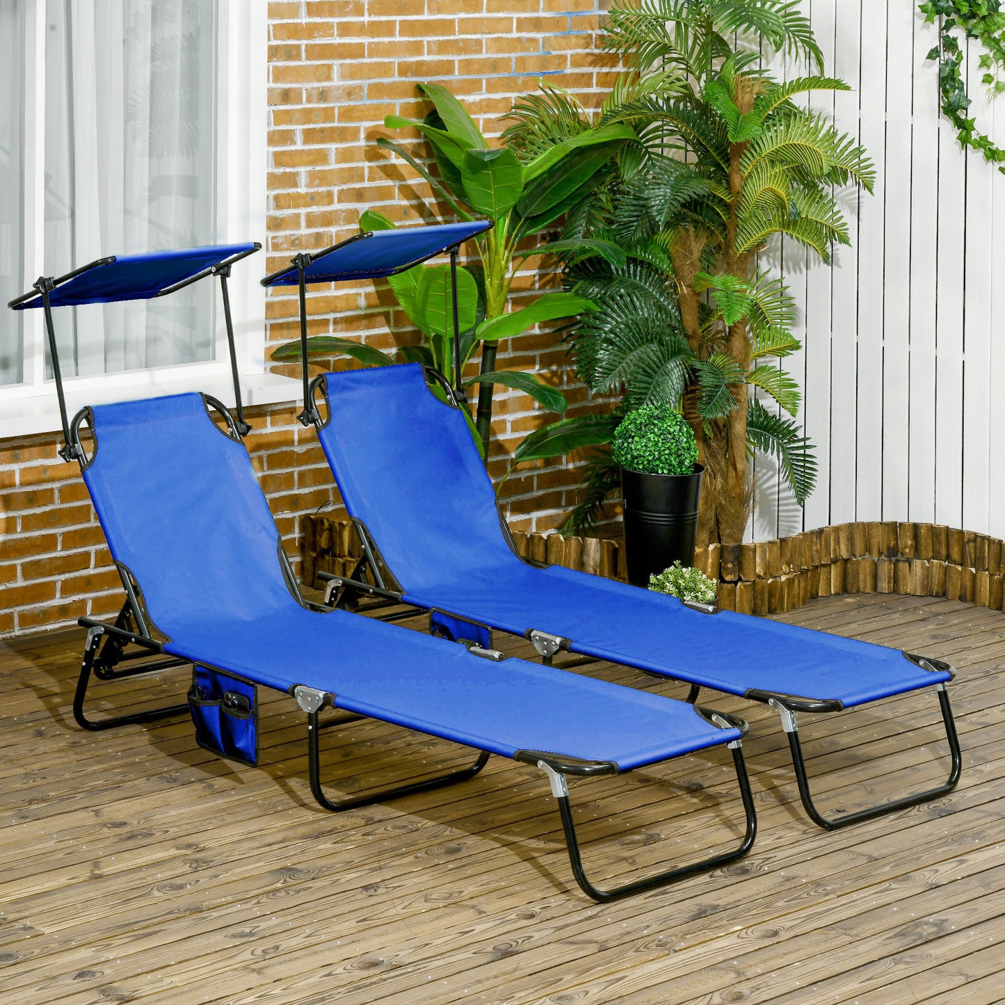 Folding Lounge Chairs Set of 2 with Sunshade - Blue