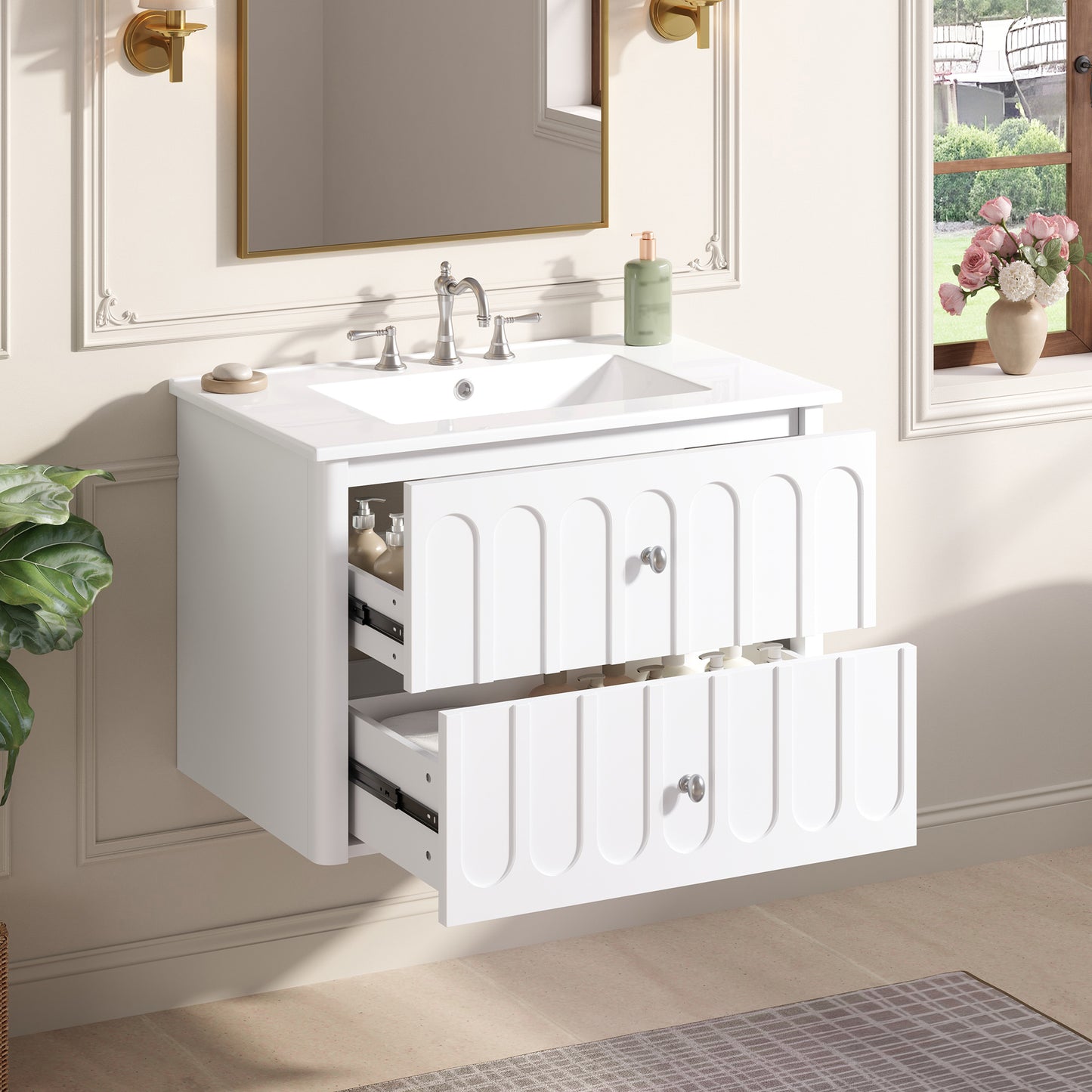 30" Modern Floating Bathroom Vanity with Soft-Close Drawers & Sink