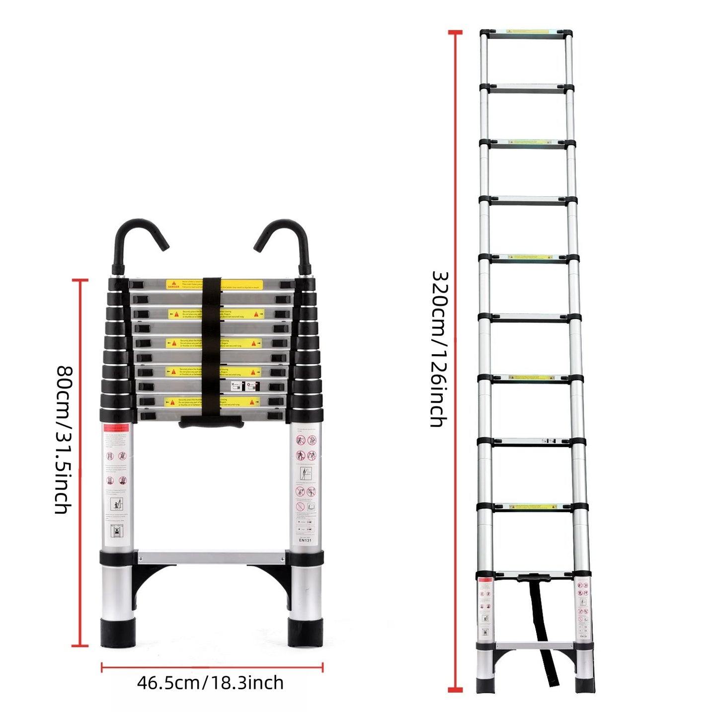 10.5ft Retractable Aluminum Ladder - Multi-Functional Foldable with Hook