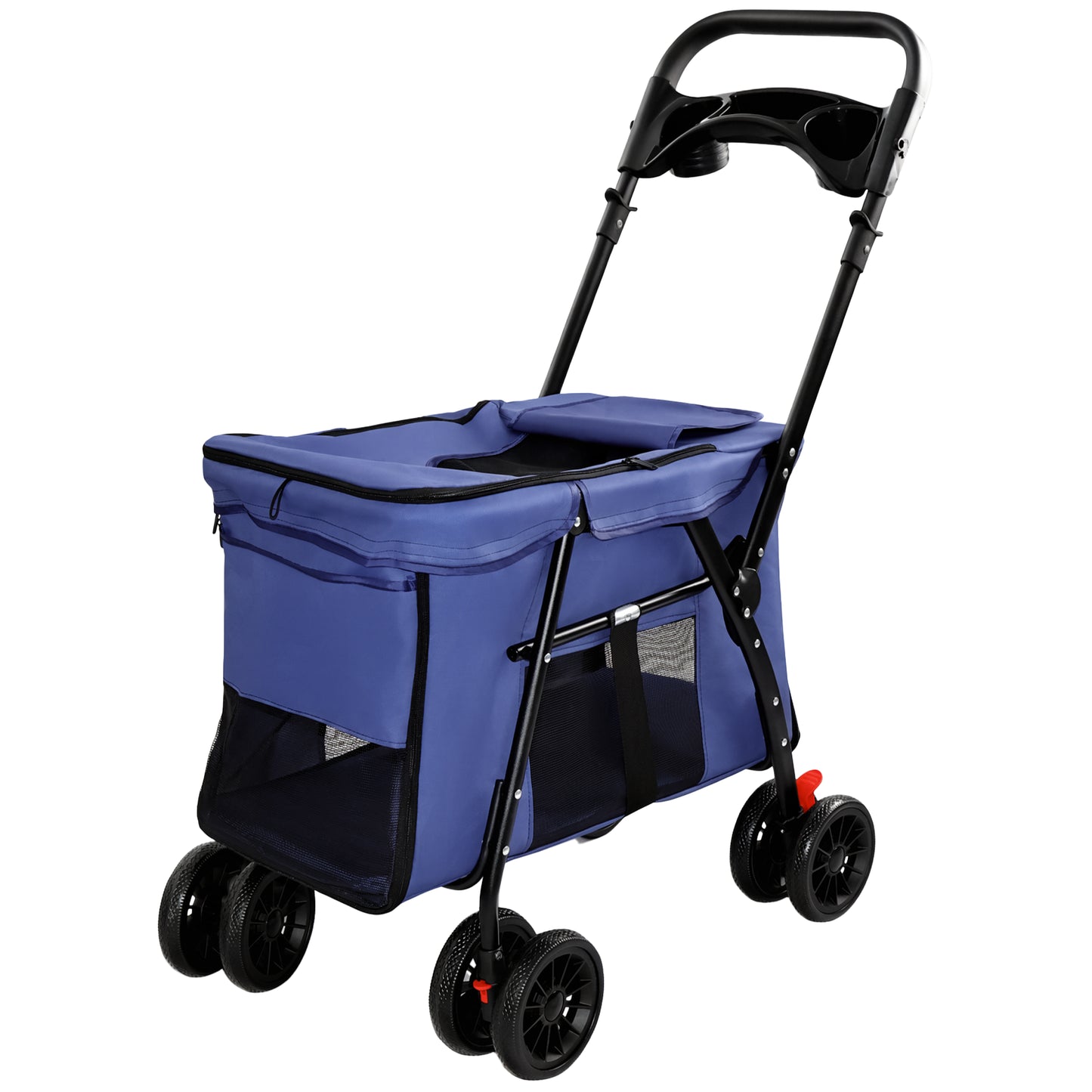 Foldable Pet Stroller with Breathable Mesh & Shockproof Wheels - Navy Blue