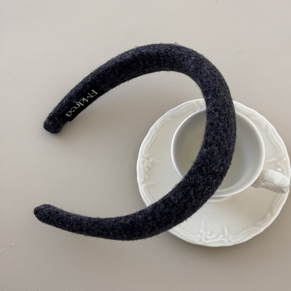 Korean Style Plush Hair Band for Women - Oat Gray Texture Woolen Hair Accessory