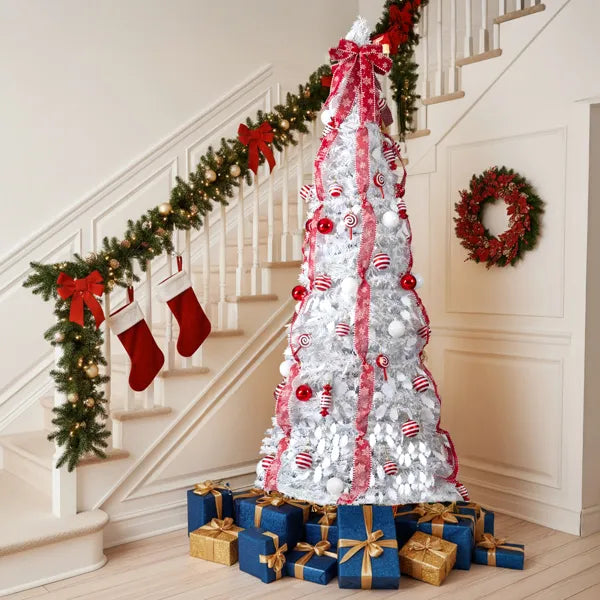 7 FT Pre-lit Christmas Tree with 170 Warm Lights & Ornaments