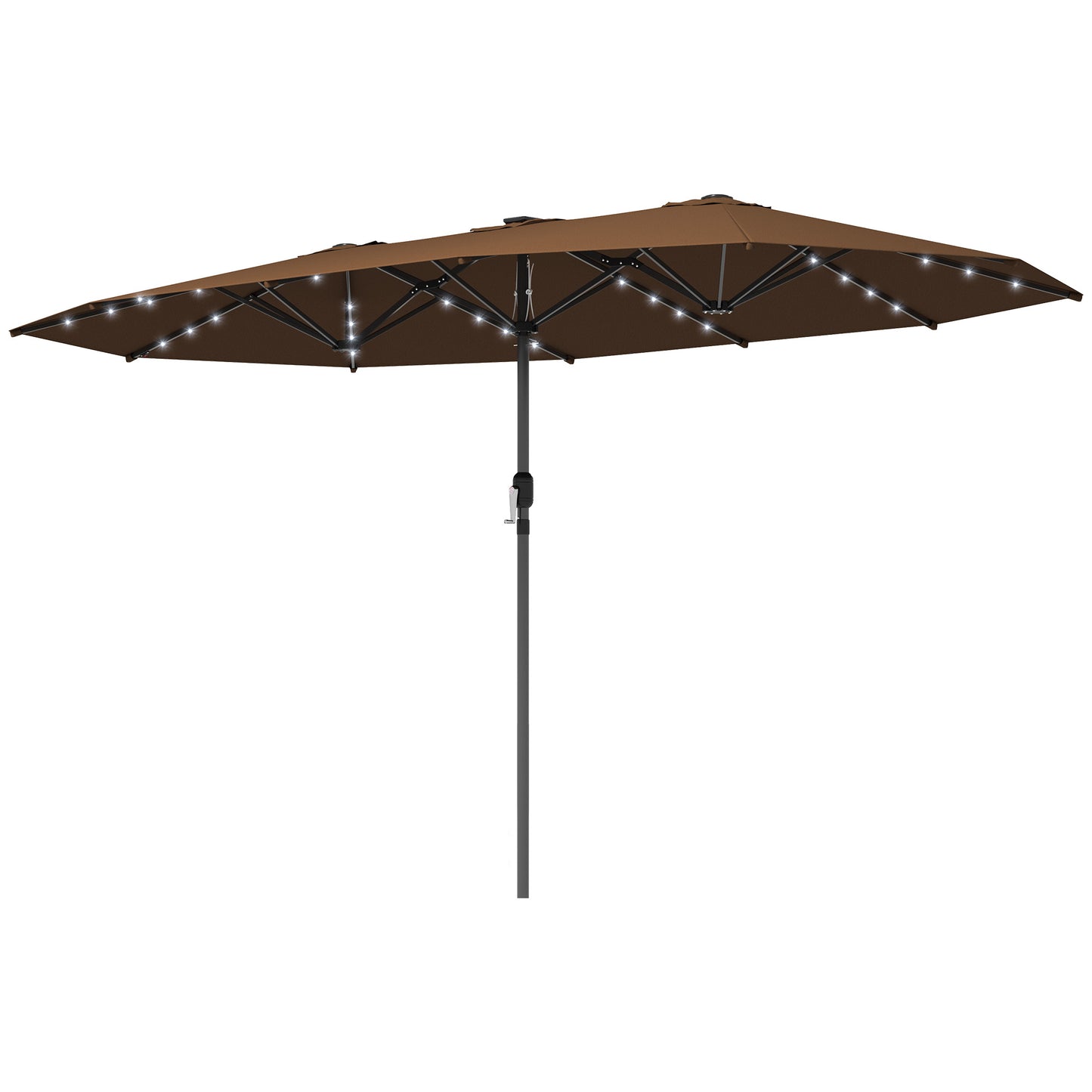 Double-Sided Sun Umbrella with Solar LED Lights - Coffee