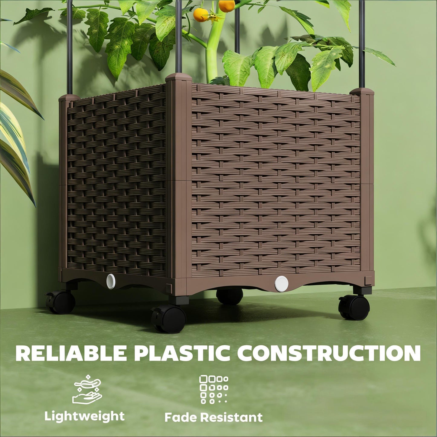 Raised Garden Bed with Mobile Trellis - Brown
