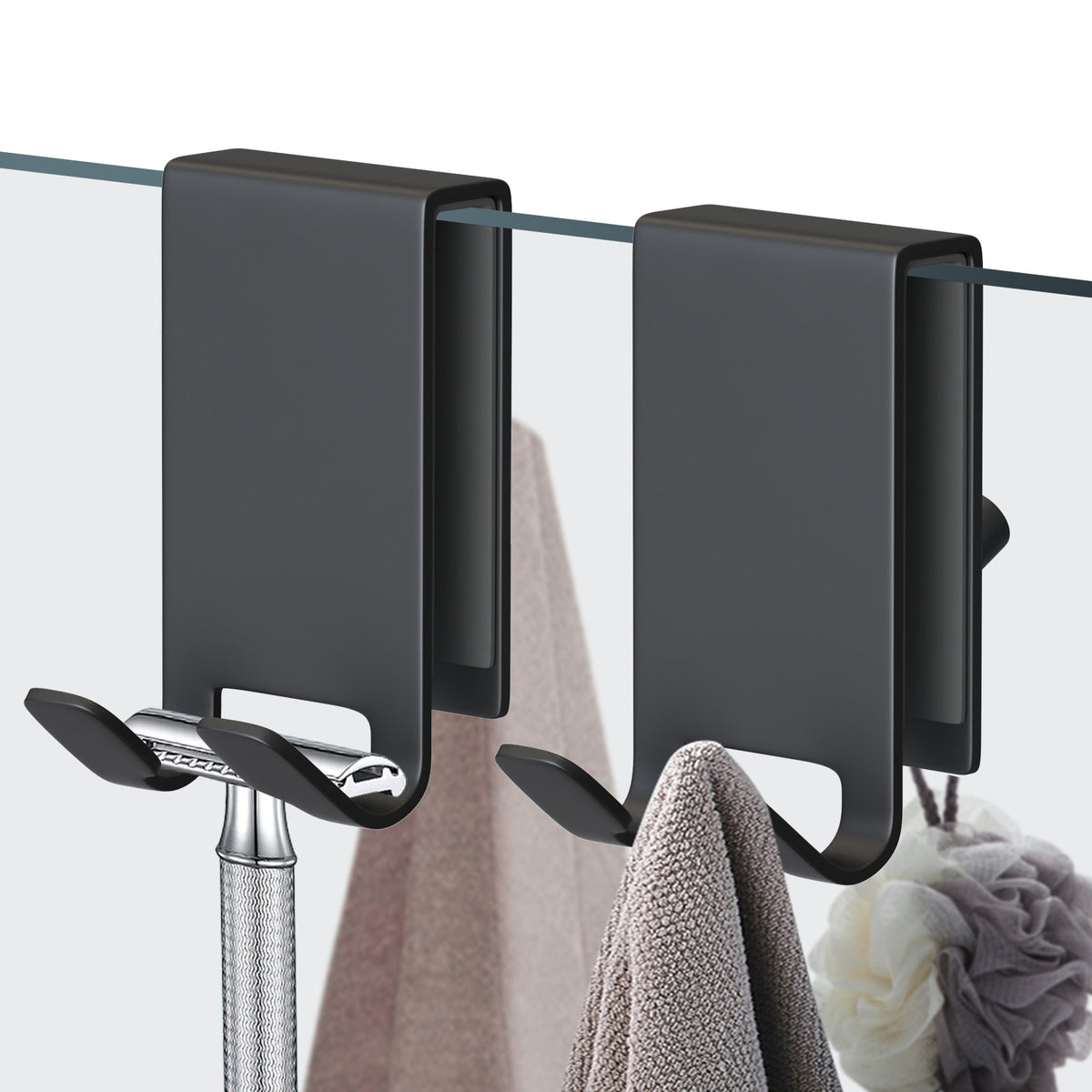 Removable Drill-Free Bathroom Glass Door Hook - Stainless Steel, Black & Natural Finish