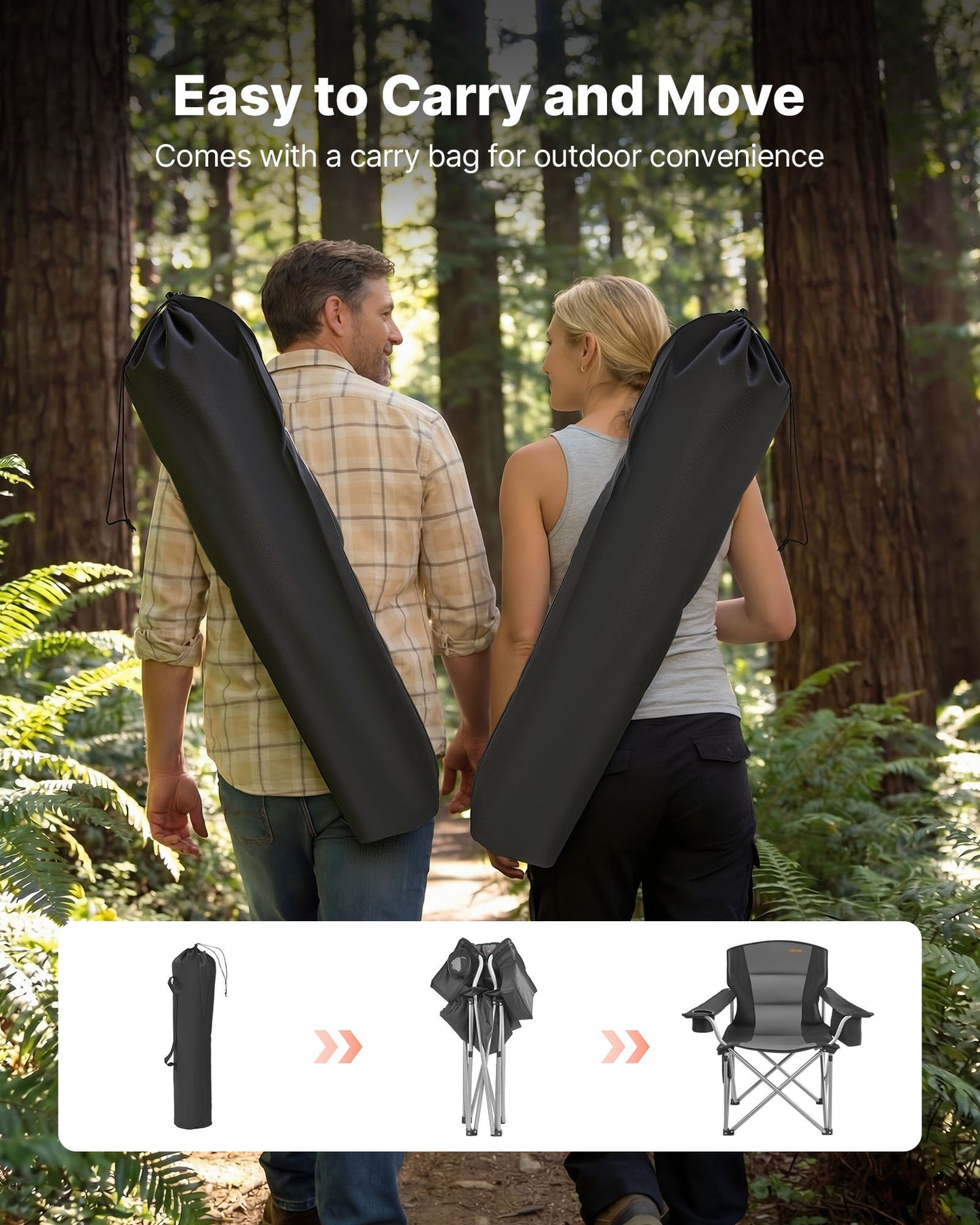 Heavy Duty Camping Chairs 450 Lb Support Portable Folding with Padded Backrest & Armrests – 2 Pack