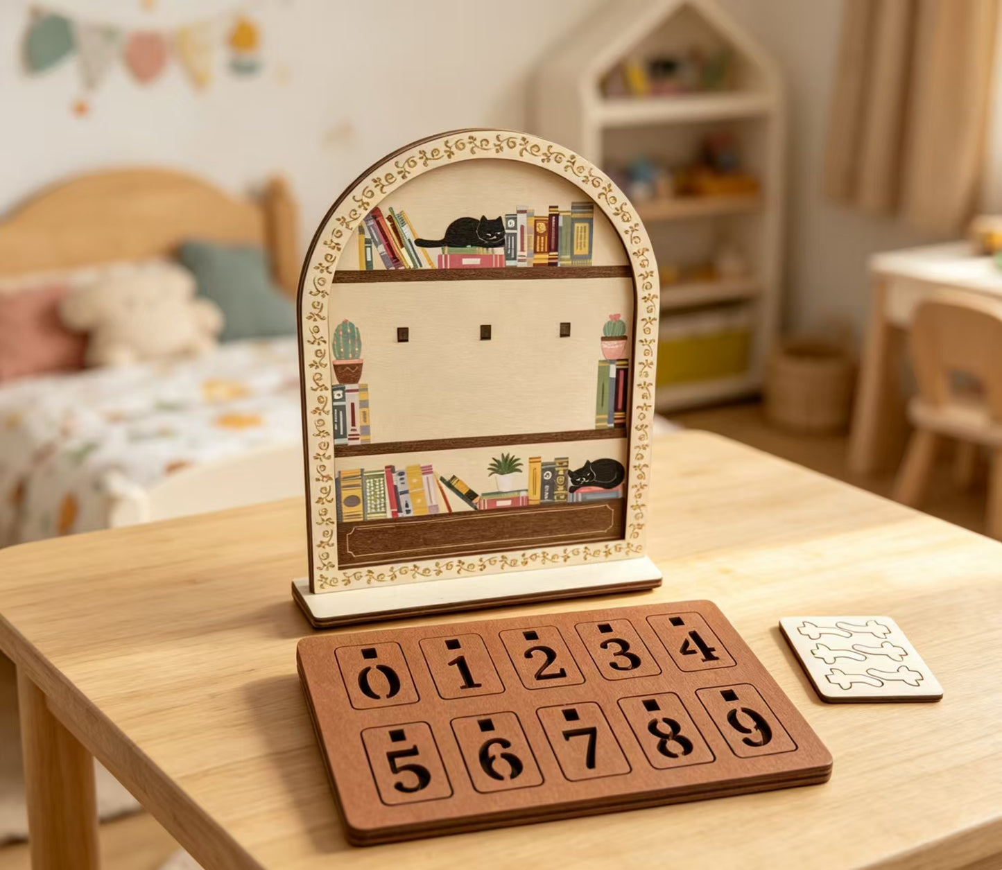 Wooden Black Cat Bookshelf Reading Tracker - Reusable Book Log & Desk Decor