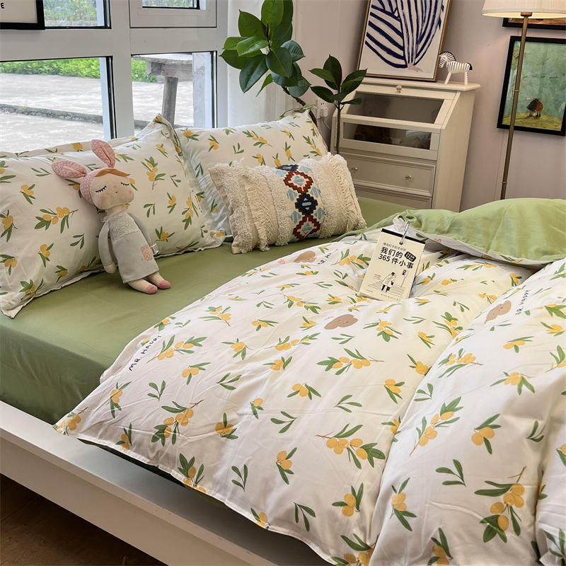 Washed Cotton Bed Sheet Quilt Cover Set - Multiple Sizes & Patterns