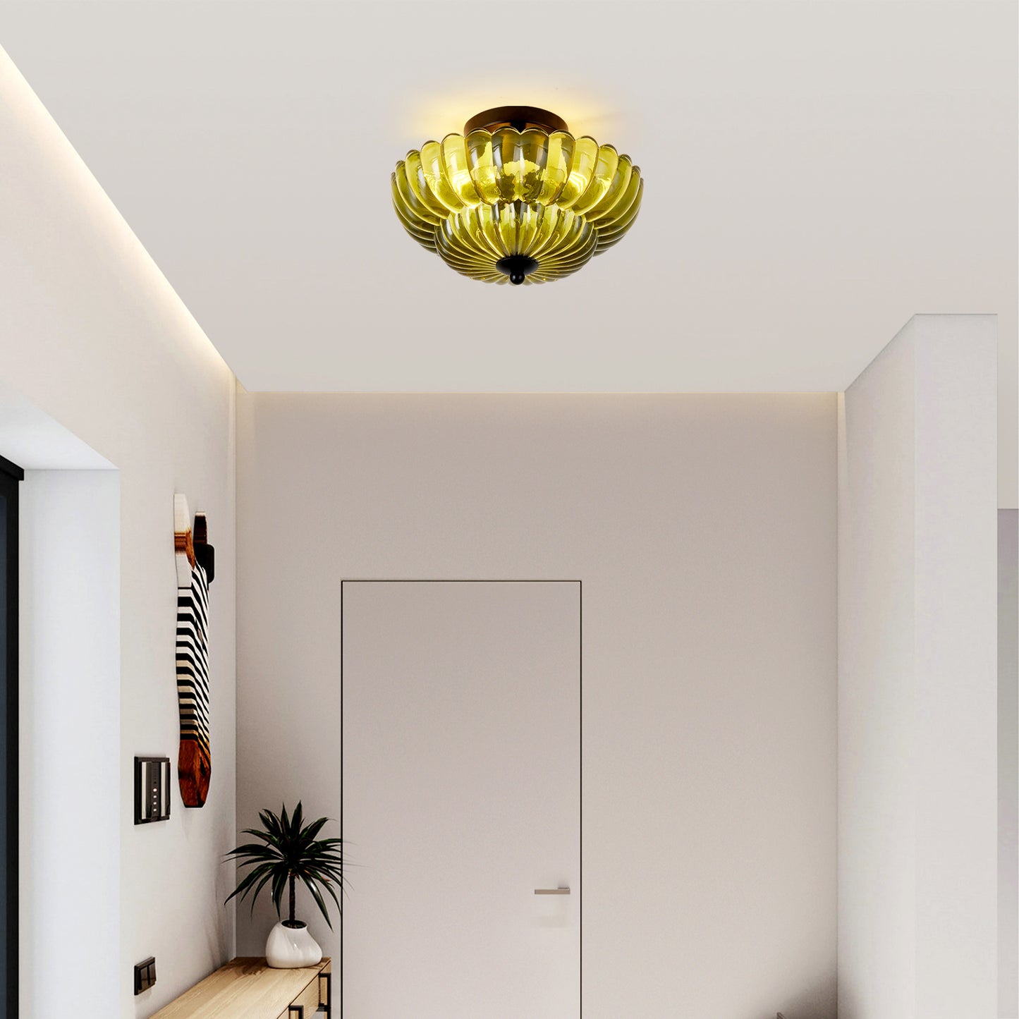 Green Glass Semi Flush Mount Ceiling Light - 3-Bulb Modern Fixture for Living Room & Bedroom
