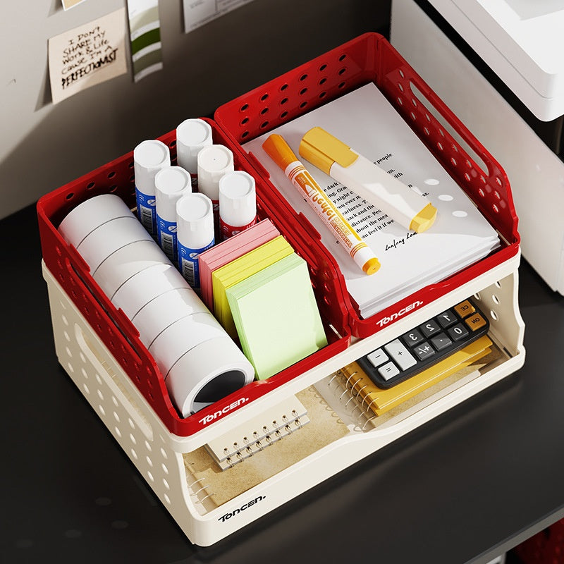 Foldable Plastic Storage Basket - Multi-Color Home Organization Bins