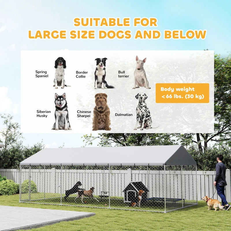 Heavy Duty Outdoor Dog Kennel with Waterproof Roof & Secure Latches - 20x10x7 ft