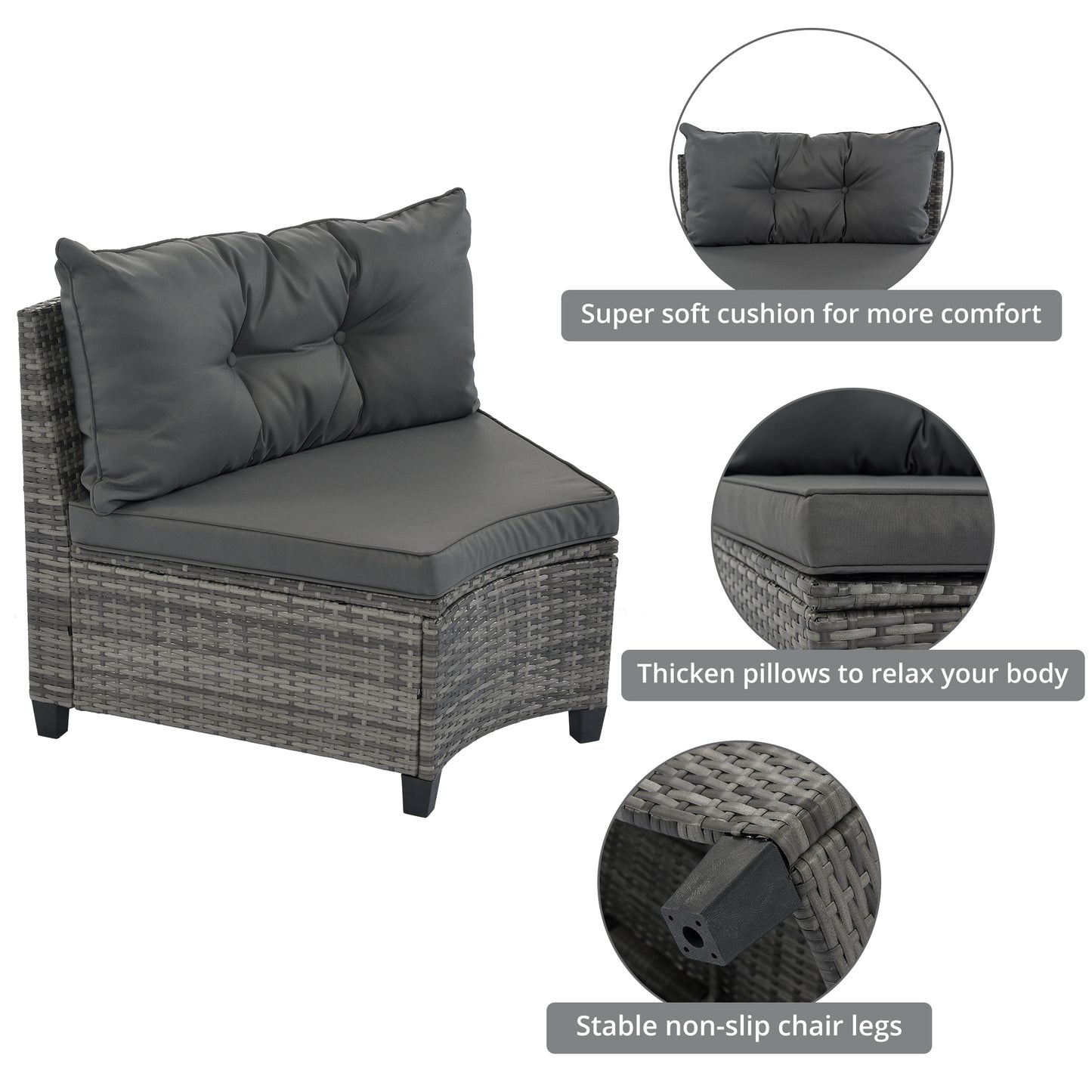 8-pieces Outdoor Wicker Round Sofa Set, Half-Moon Sectional Sets All