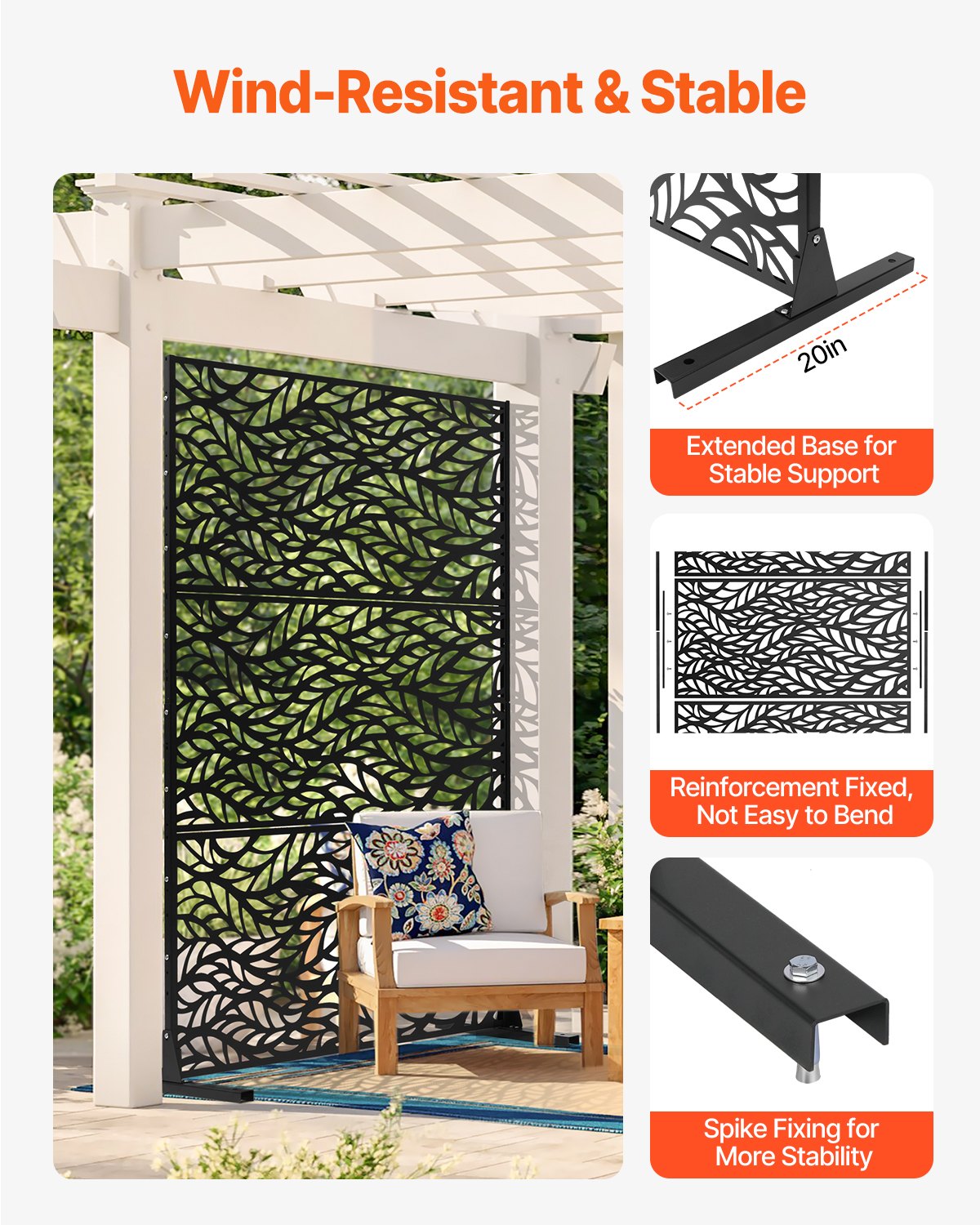 Outdoor Metal Privacy Screen 47x72 Inches for Patio Garden Black