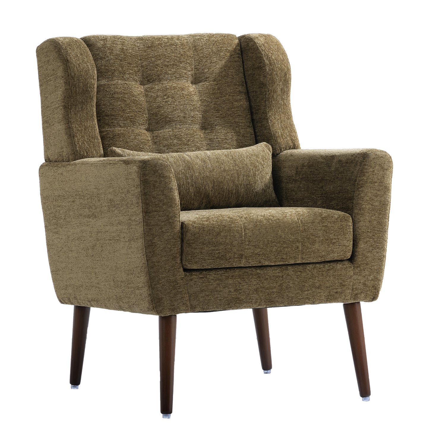 Modern Accent Chair - Soft Chenille Upholstered Armchair in Olive Green