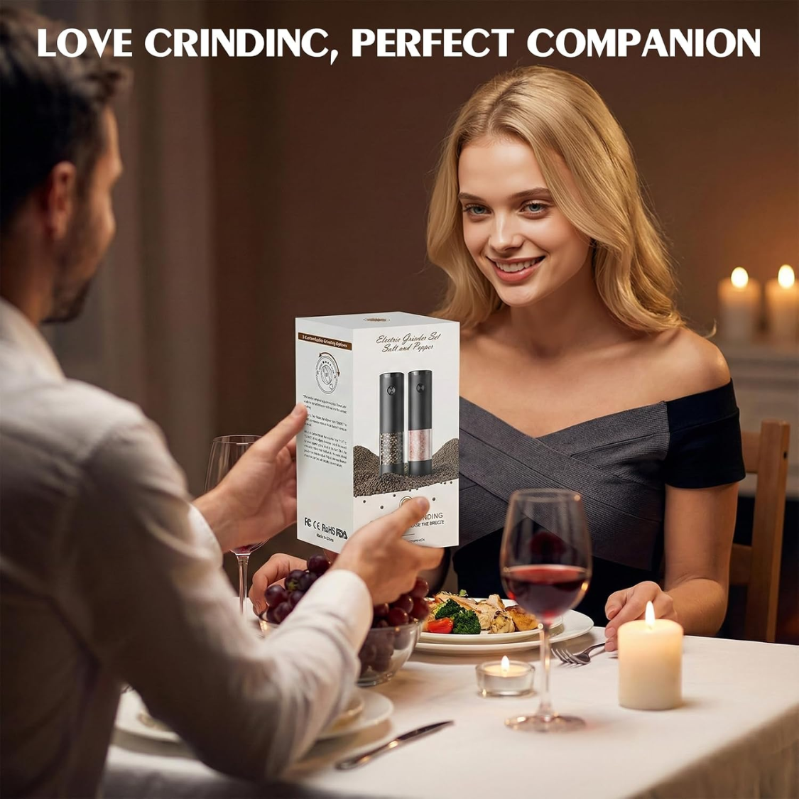 Electric Salt and Pepper Grinder Set with LED Light, Adjustable Coarseness, Large Capacity