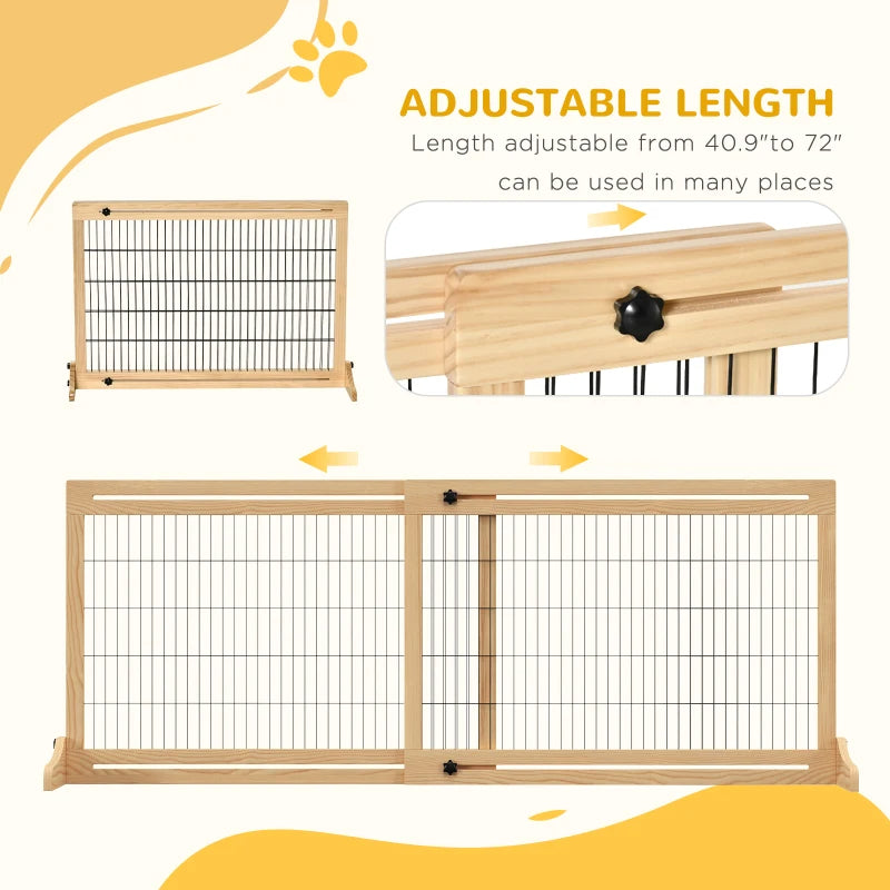 Adjustable Extra Wide Wooden Pet Gate for Dogs & Cats, Natural Finish