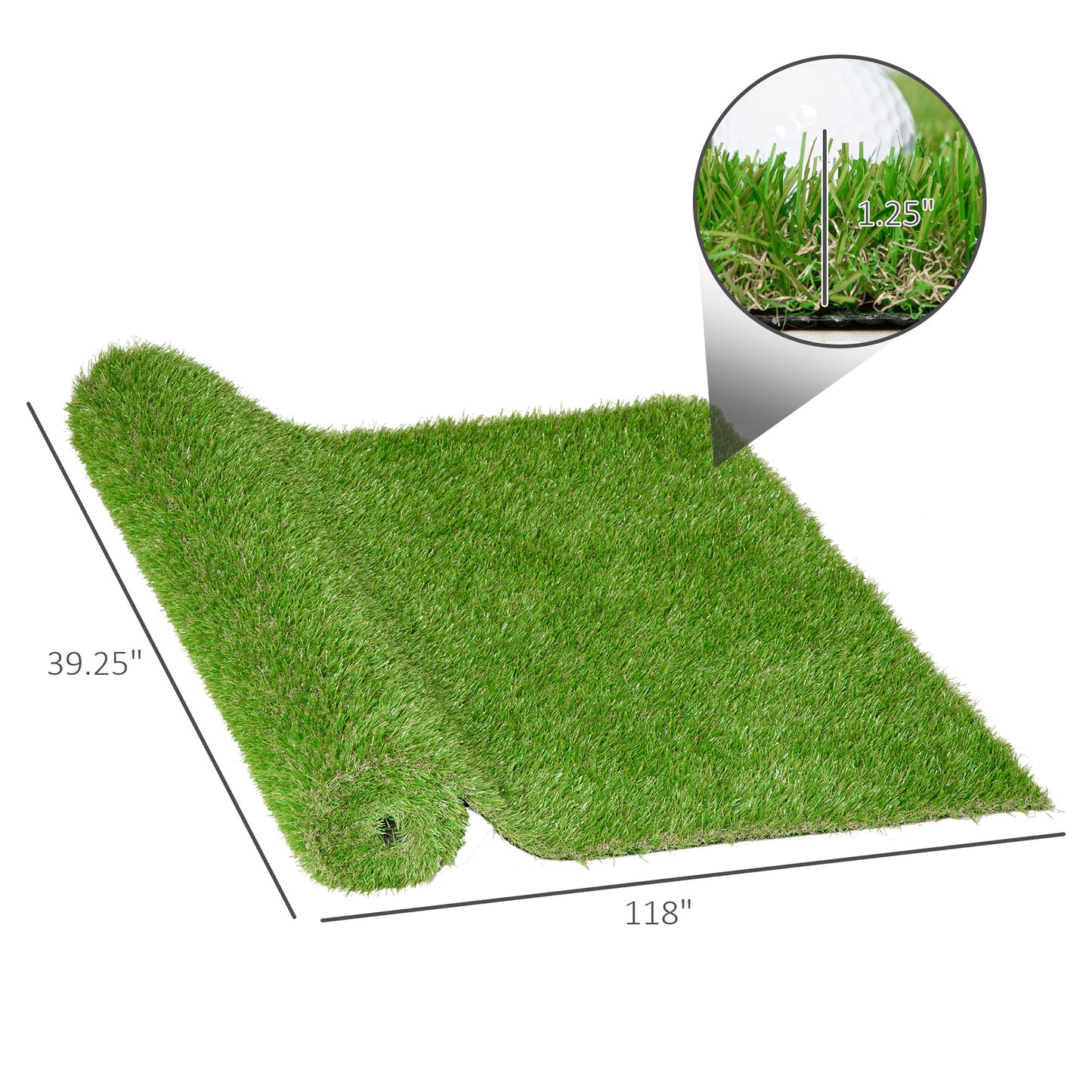 Artificial Turf Grass Mat - 10' x 3' - UV Resistant, Drain Holes, 1.25" Height