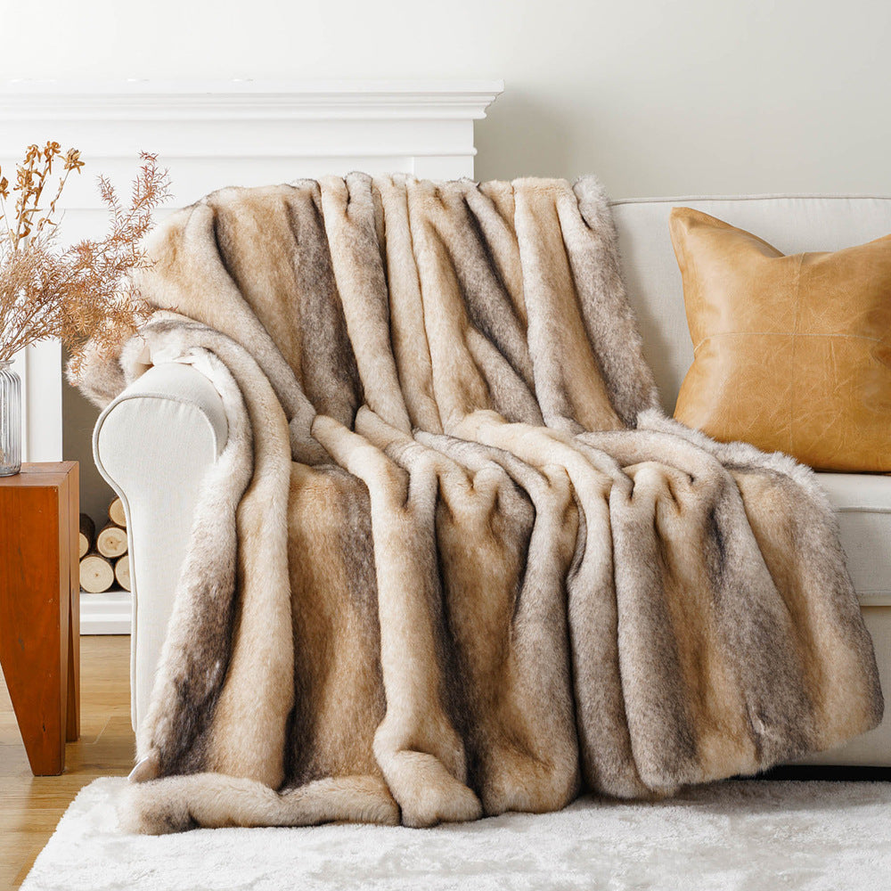 Thick Fuzzy Wool Blanket for Autumn Winter Home Decor Beige Stripes 152x203cm
