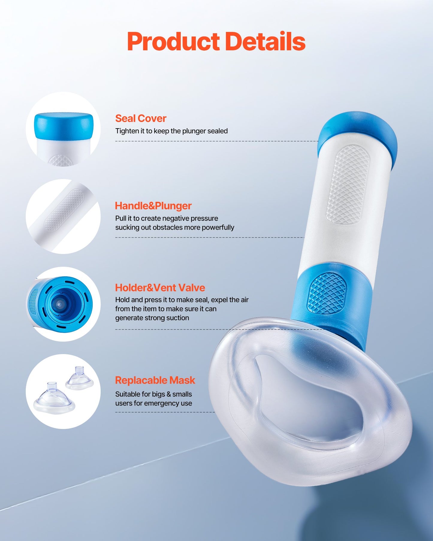 Portable Choking Rescue Device with Suction Pump - Blue