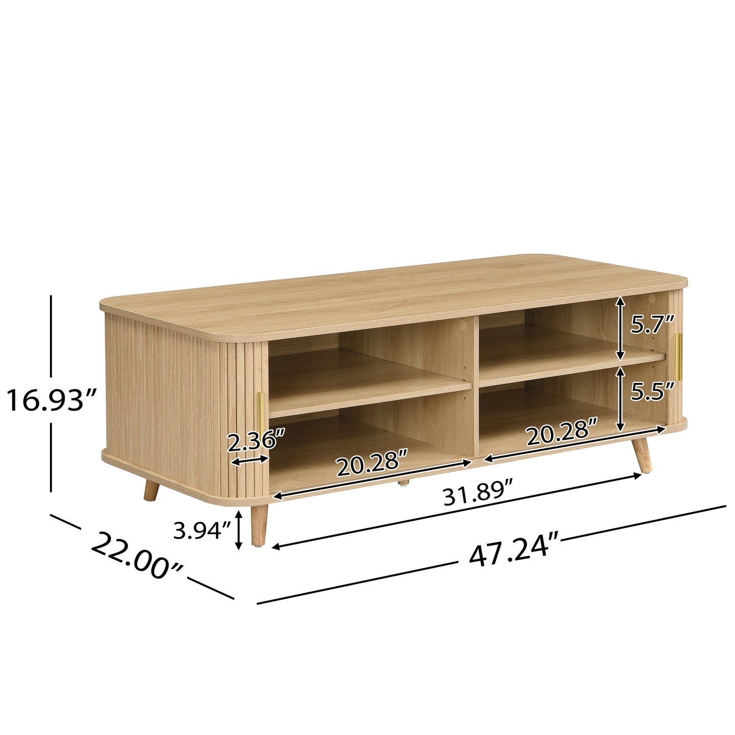 Modern Mid-Century Coffee Table With Storage Natural Wood Finish, 4