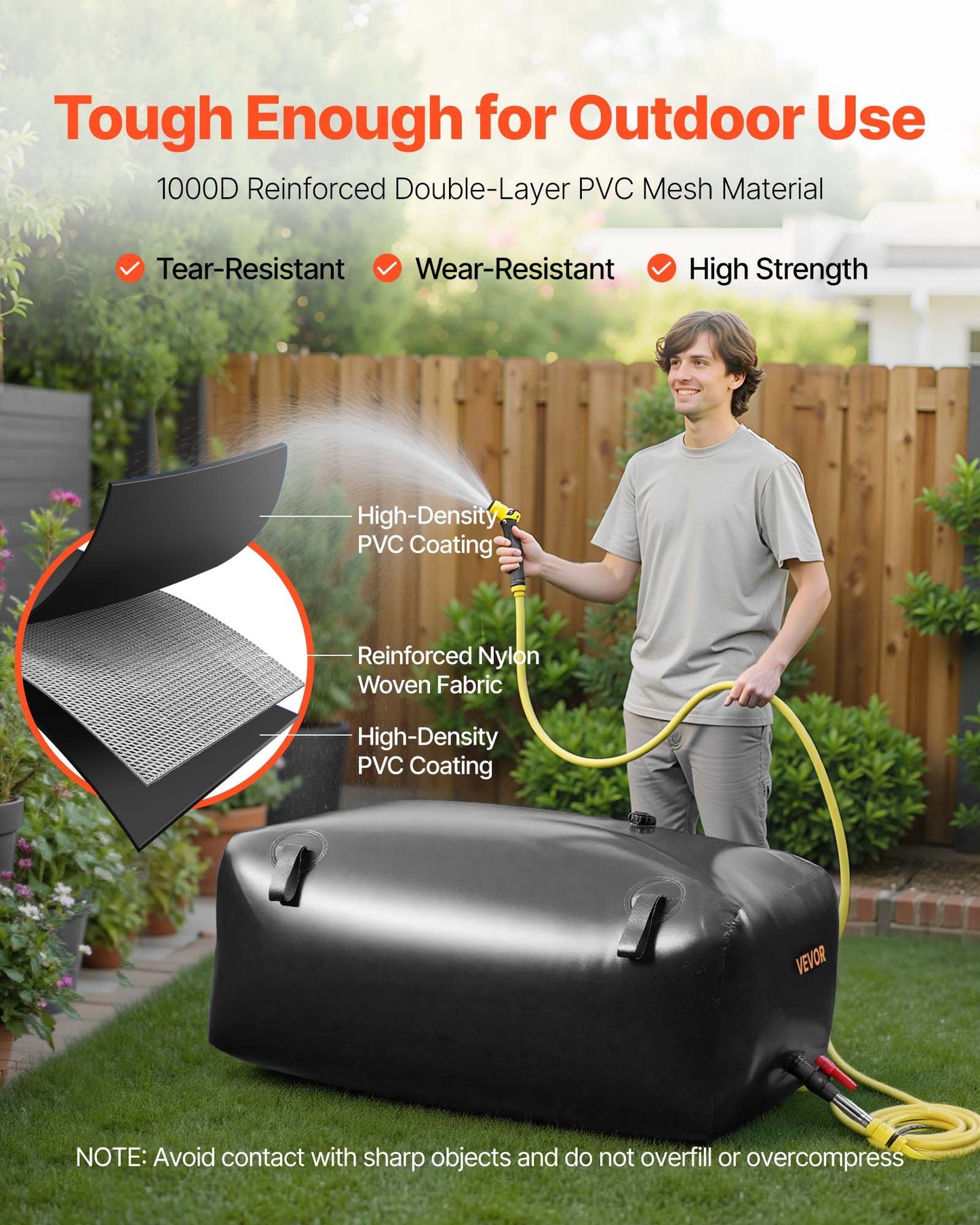 87.2 Gal Collapsible Water Storage Bladder with Leakproof Seals for Camping RV Garden