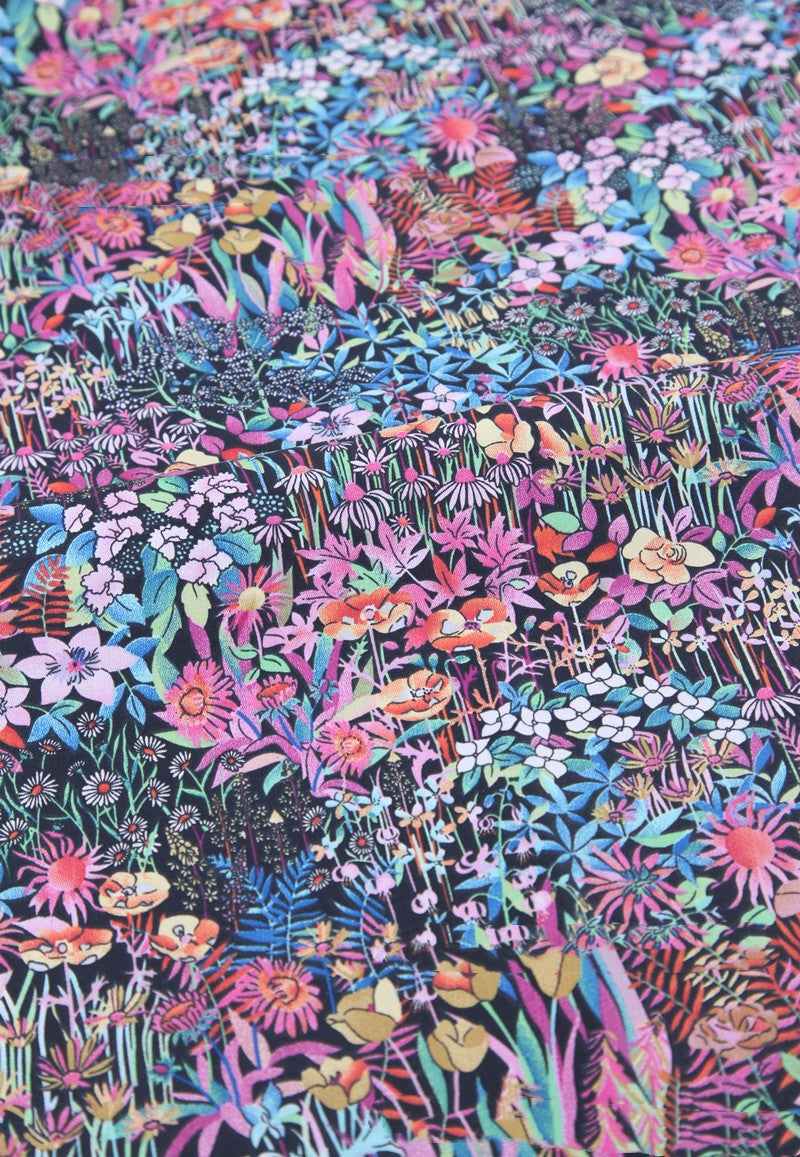 Deep Blue Bird Forest Cotton Fabric - Botanical Print 100% Cotton Textile