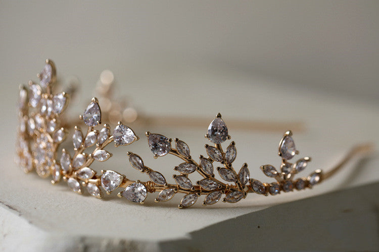 Zircon Diamond Crown Headpiece - Gold