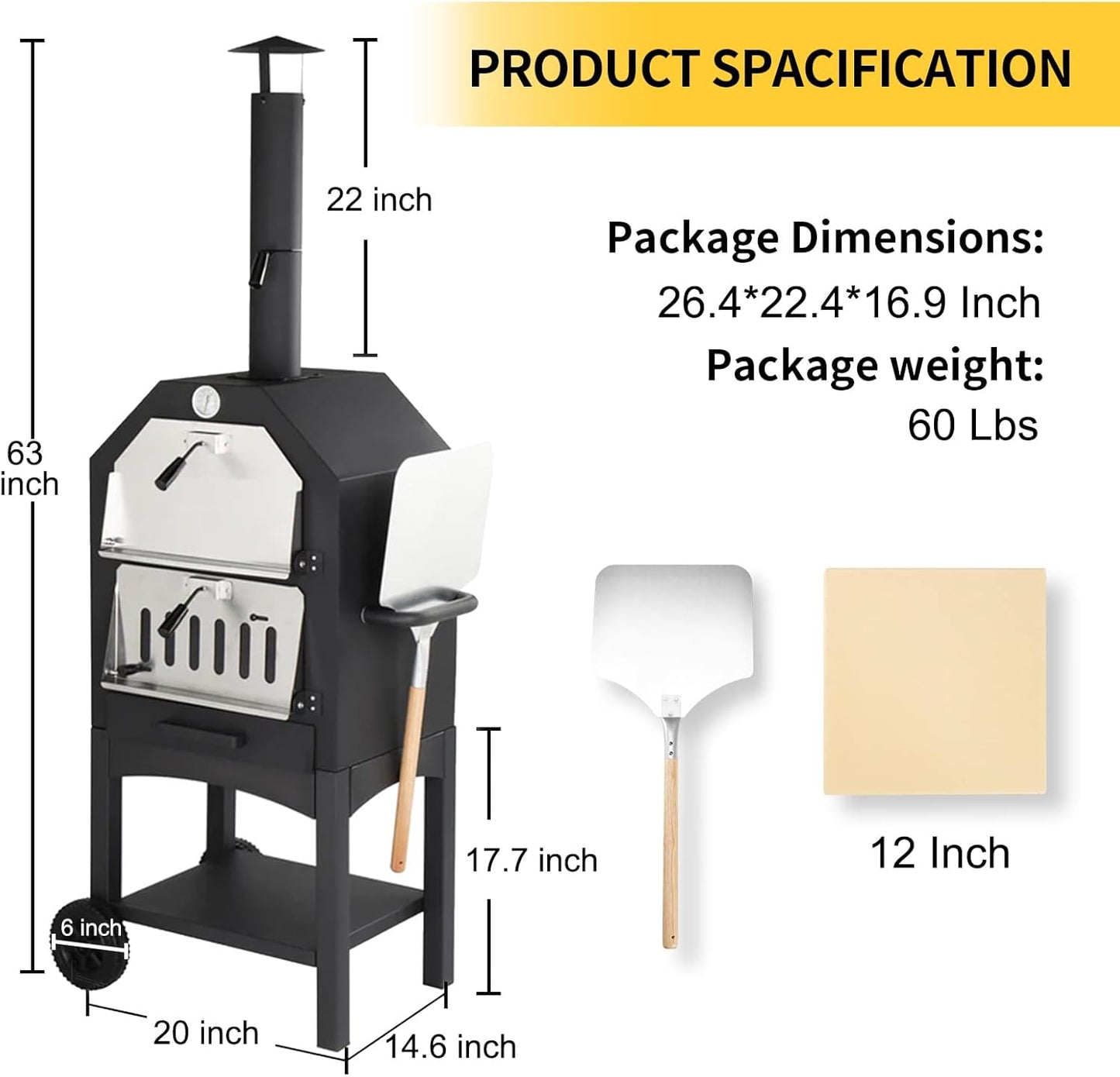Outdoor Pizza Oven, Wood Fired Oven With Wheels For Outside, Portable