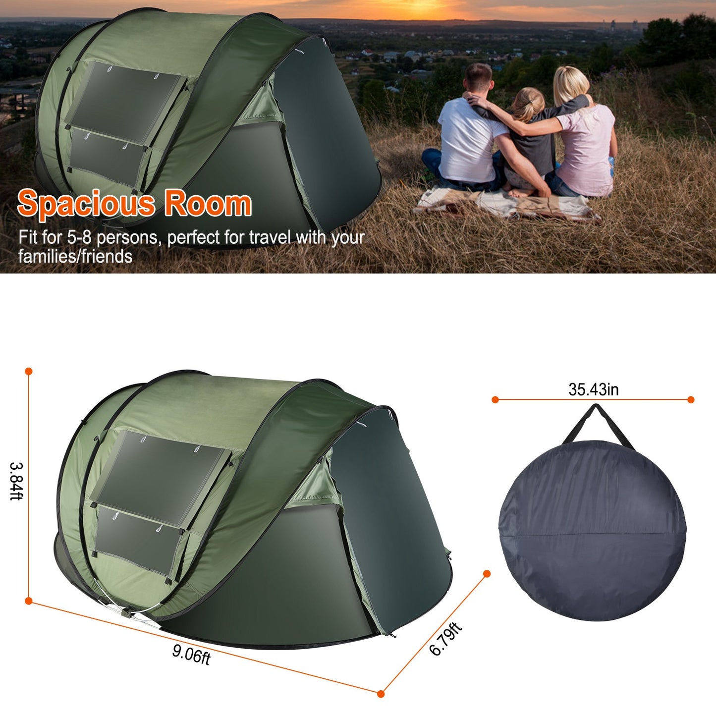5-8 Person Automatic Pop-Up Camping Tent - Waterproof Khaki