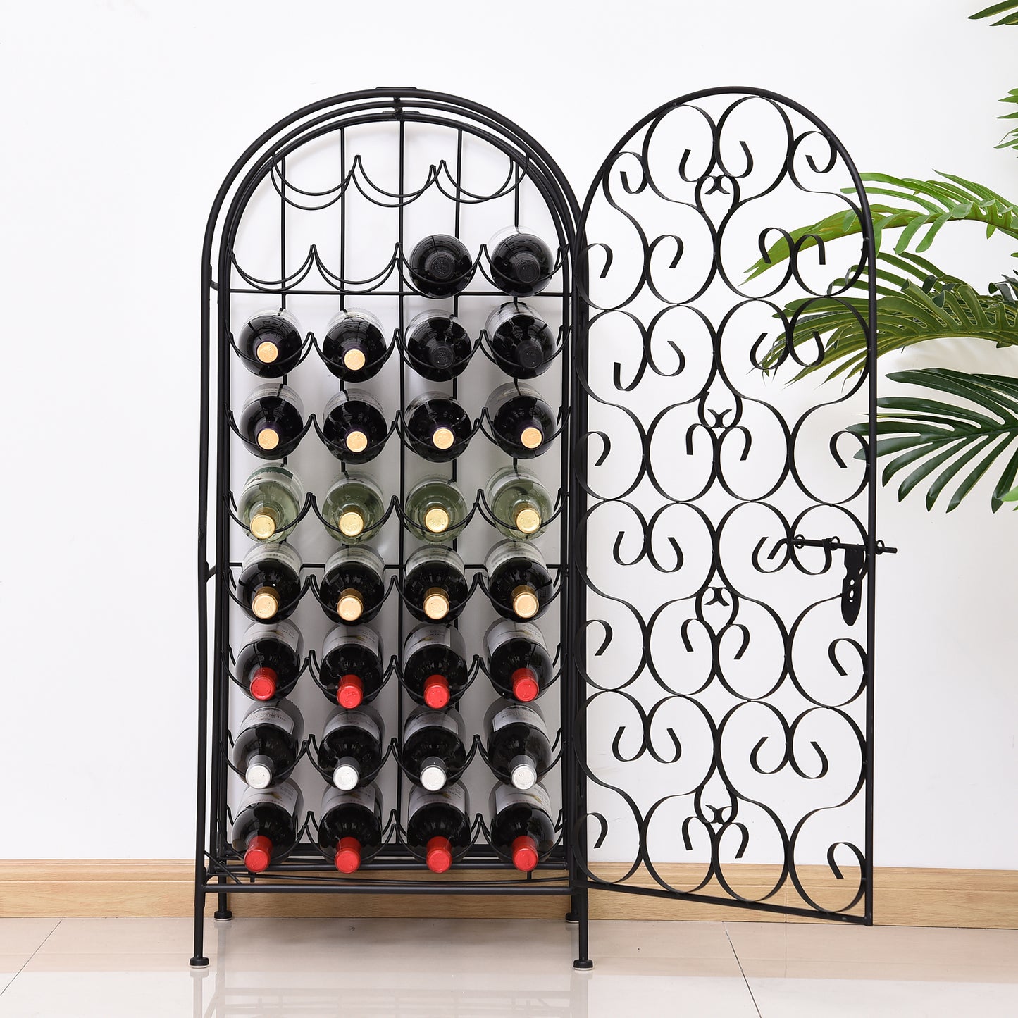 Wrought Iron Wine Rack Cabinet for 35 Bottles - Black