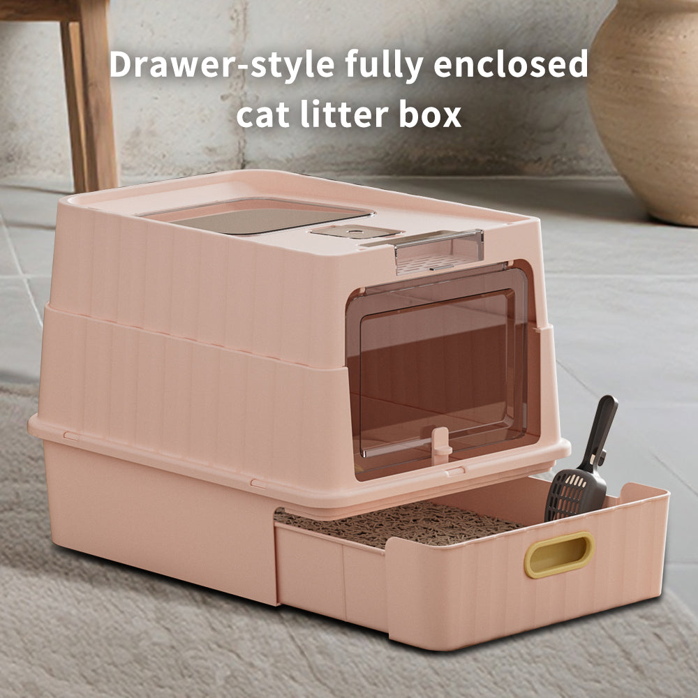 Dual Opening Fully Enclosed Cat Litter Box with Top Entry & Anti-Tracking Design