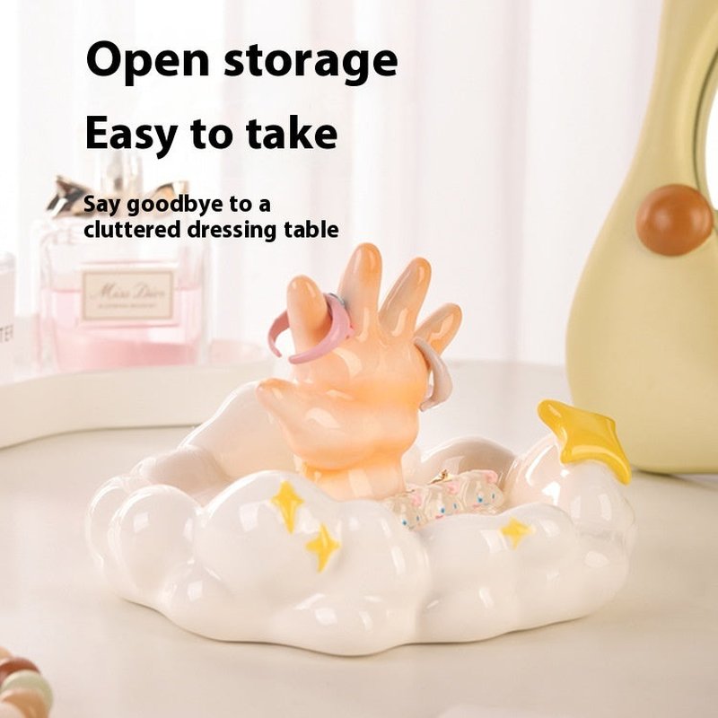 Small Ceramic Jewelry Tray for Home Storage - Cloud Design