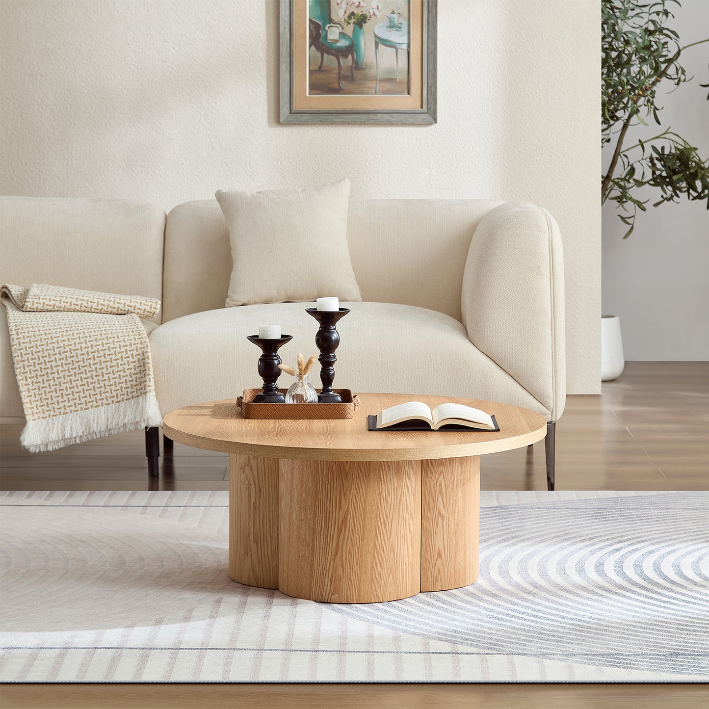 Round Coffee Table - Modern Accent Table for Living Room & Office - Natural
