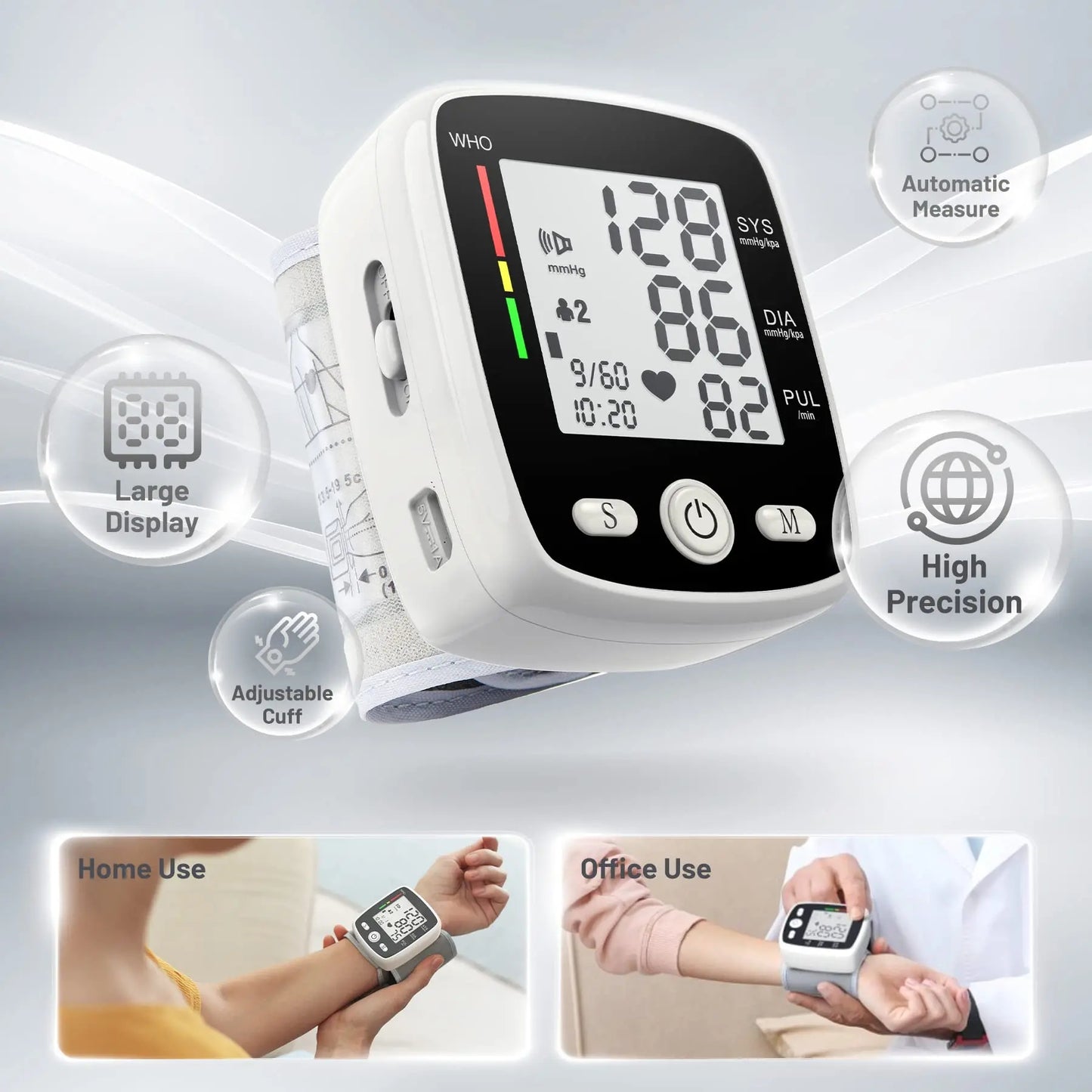 Automatic Wrist Blood Pressure Monitor - Rechargeable Voice Broadcast Cuff