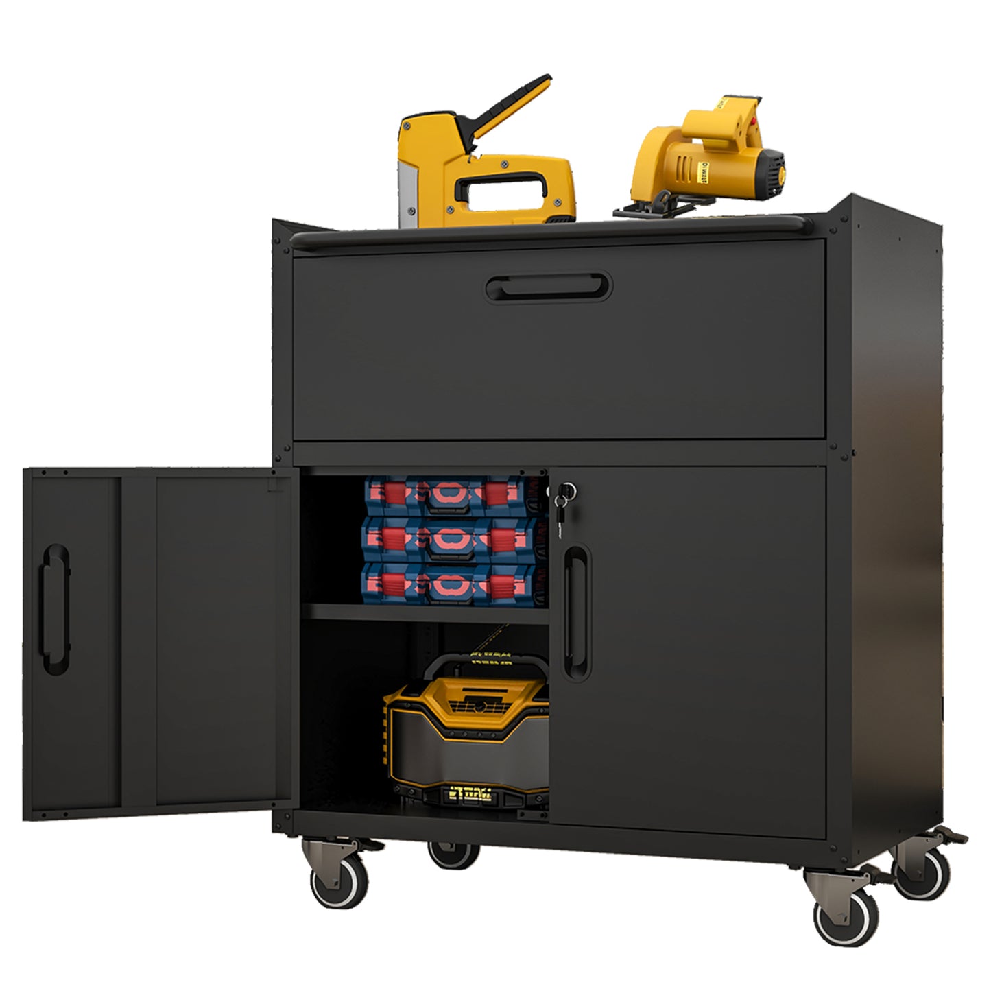 Sturdy And Durable Metal Tool Cabinet For Garage With Wheels - Mobile