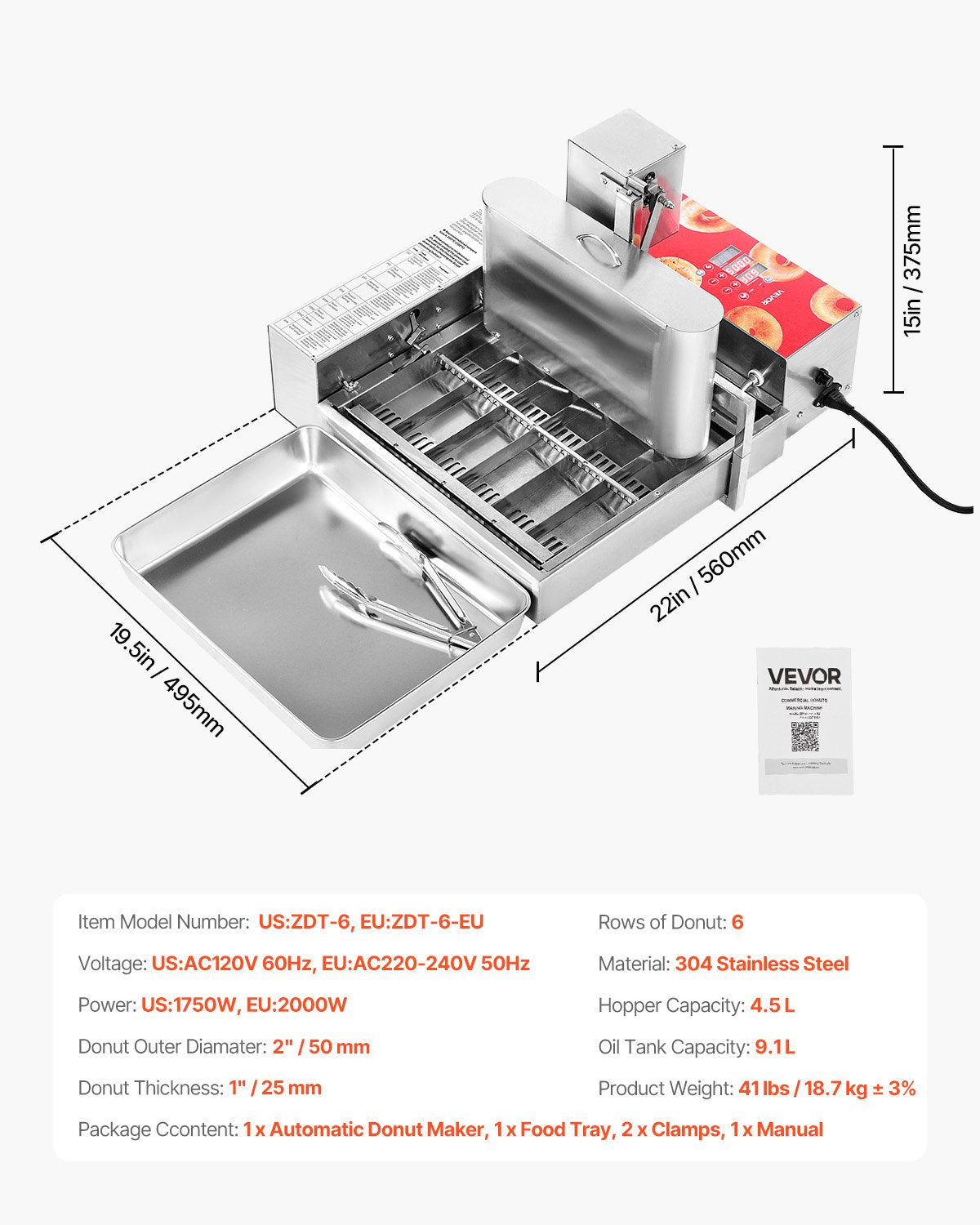 Commercial Automatic Donuts Machine - 6 Rows, High Power, Stainless Steel Fryer
