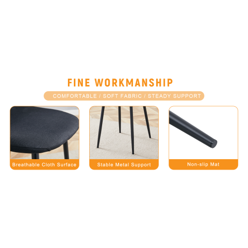 Set of 4 Black Linen-Cotton Dining Chairs with Metal Legs