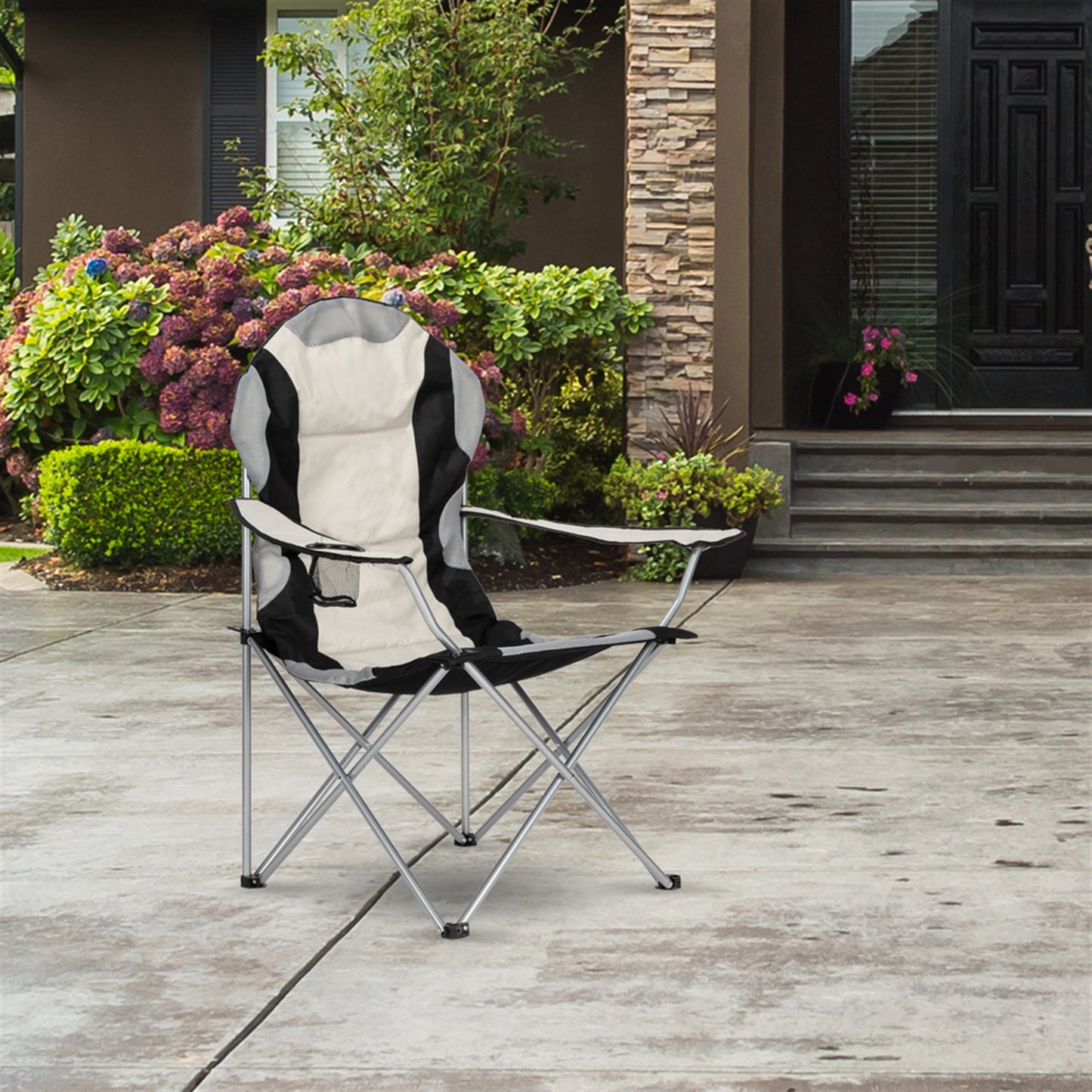 Medium Camping Chair - Grey Iron Frame, Off-White Fabric