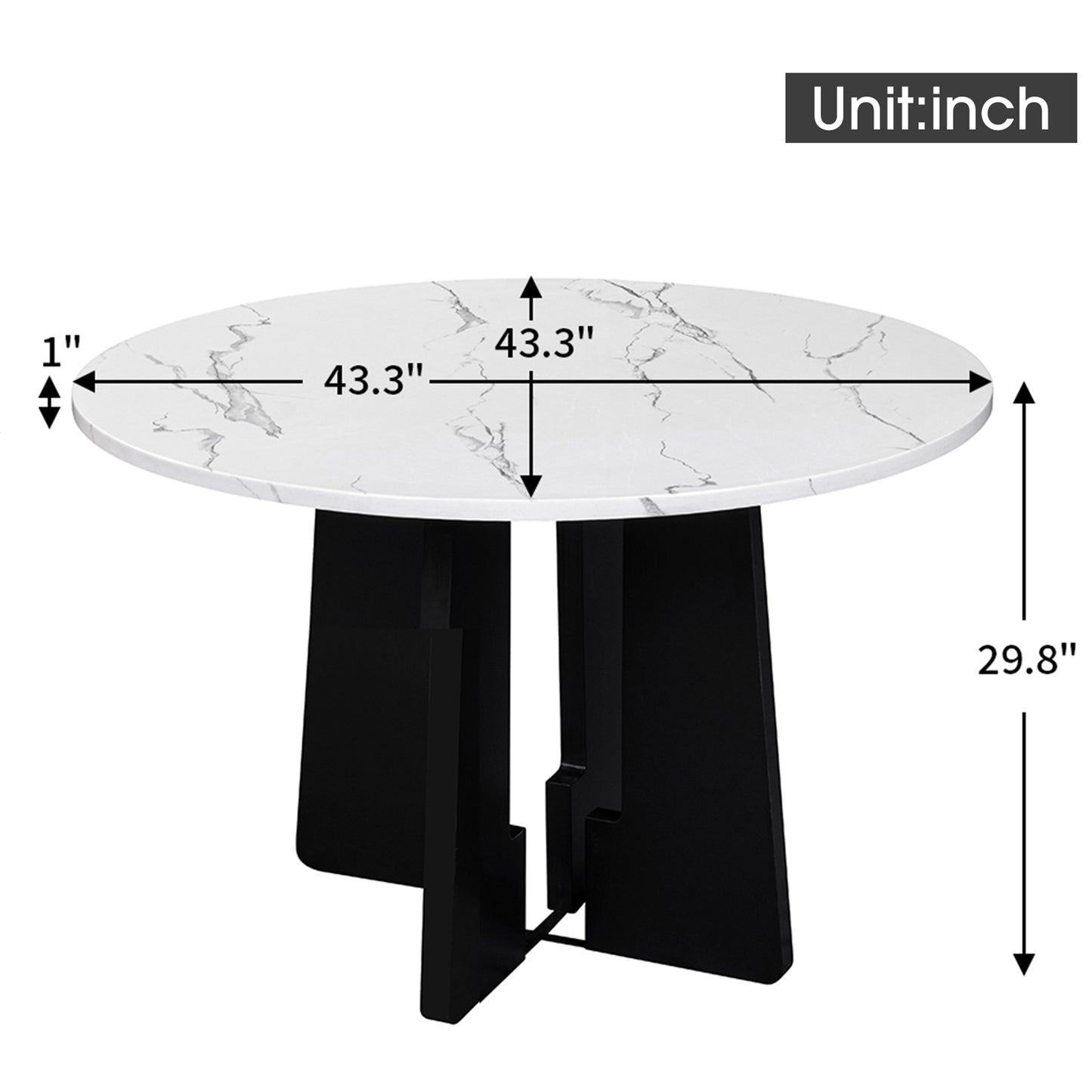 Round Dining Table For 4, 43-Inch Faux Marble Top, Mid-Century Modern