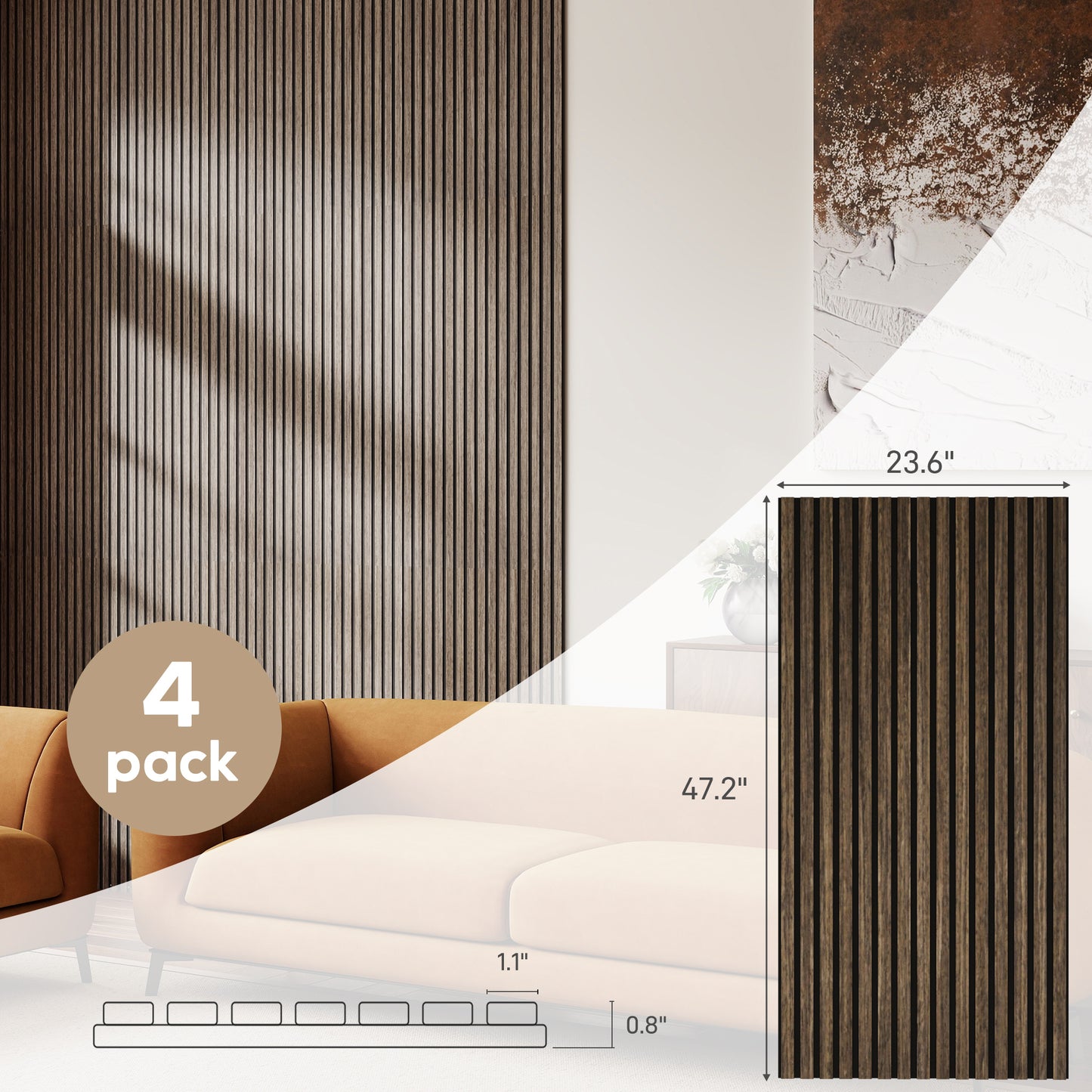 47" x 24" Walnut Acoustic Panels - 4 Pack Sound Absorbing Wall Decor