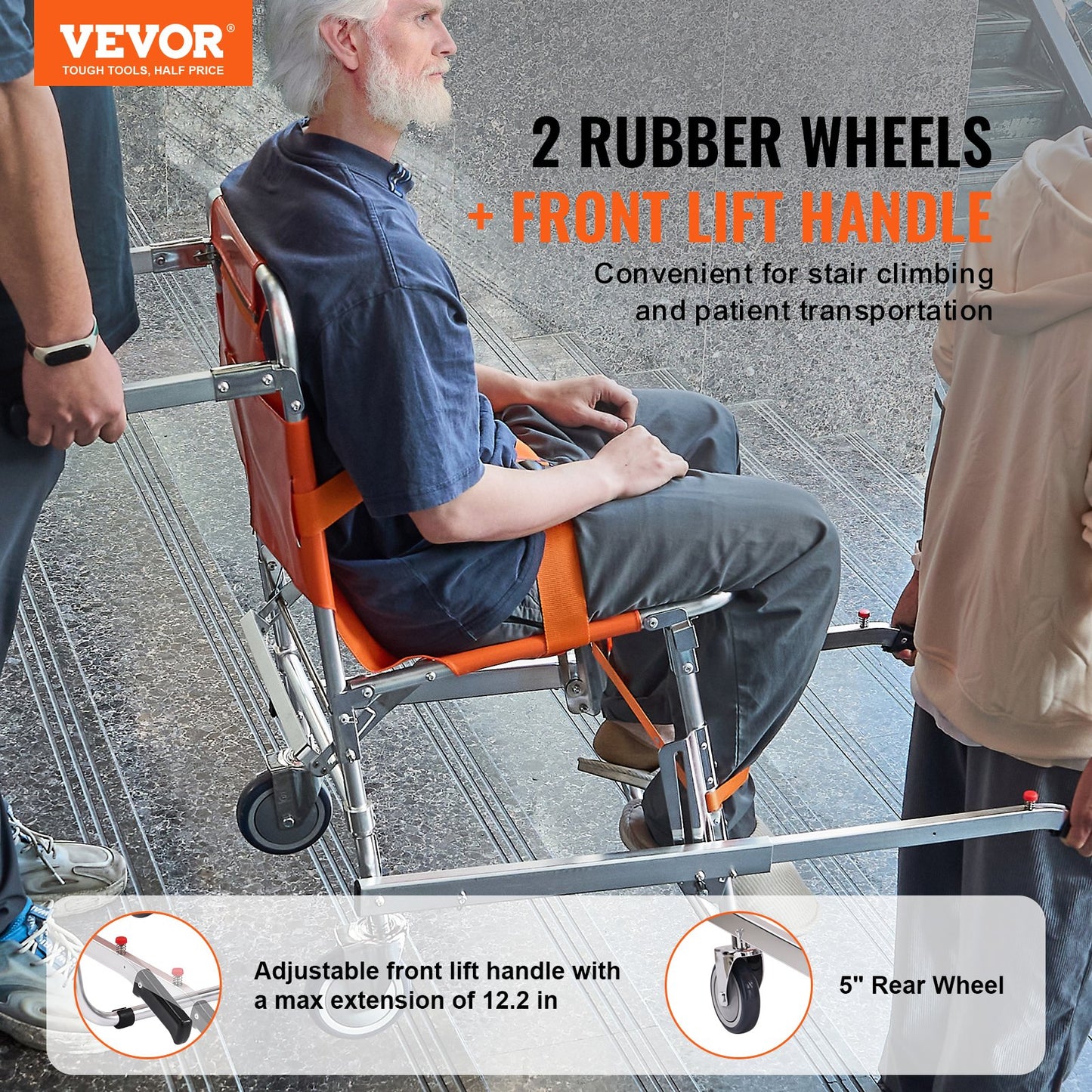 Portable Aluminum Stair Climbing Wheelchair for Emergency Evacuations - 350 Lb Capacity, Foldable, with 2 Wheels