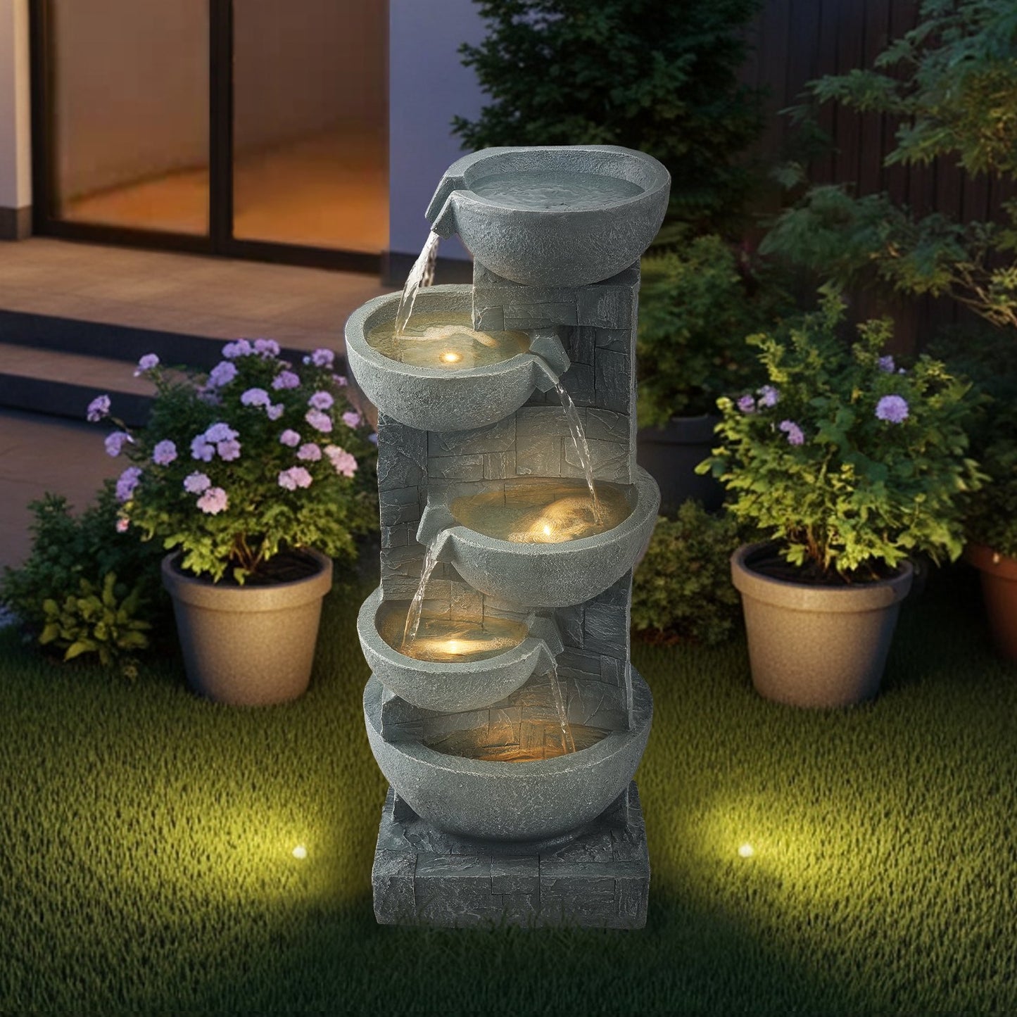 Outdoor 5-Tier Bowls Water Fountain - Cascading Garden Decor, 31.5 Inch